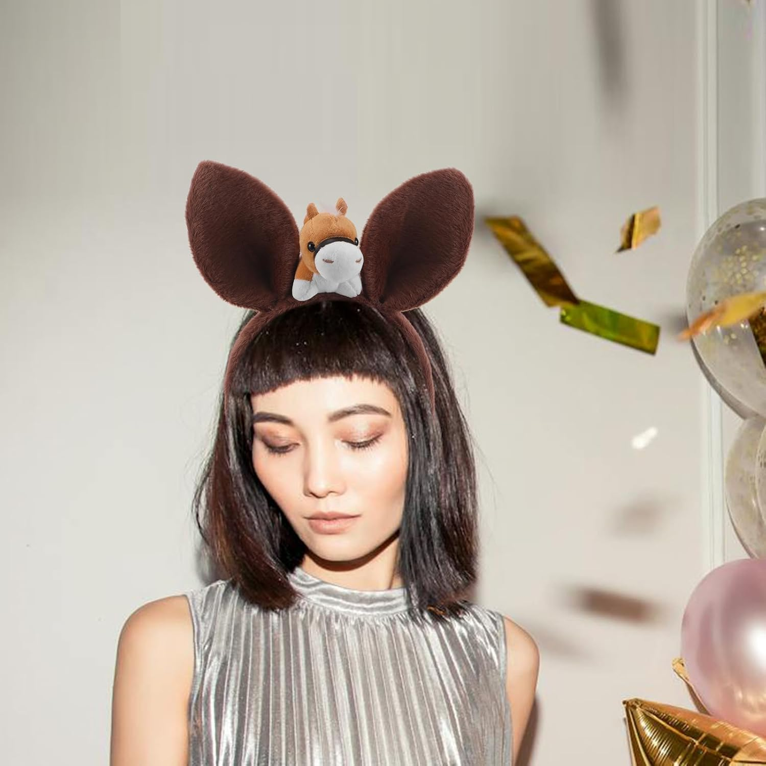 TEHAUX Farm Animal Horse Headband - Costume Hair Accessories - Plush Horse Ear Cartoon Headwear - Funny Animal Ears Headband for Farm Themed Events image number 1