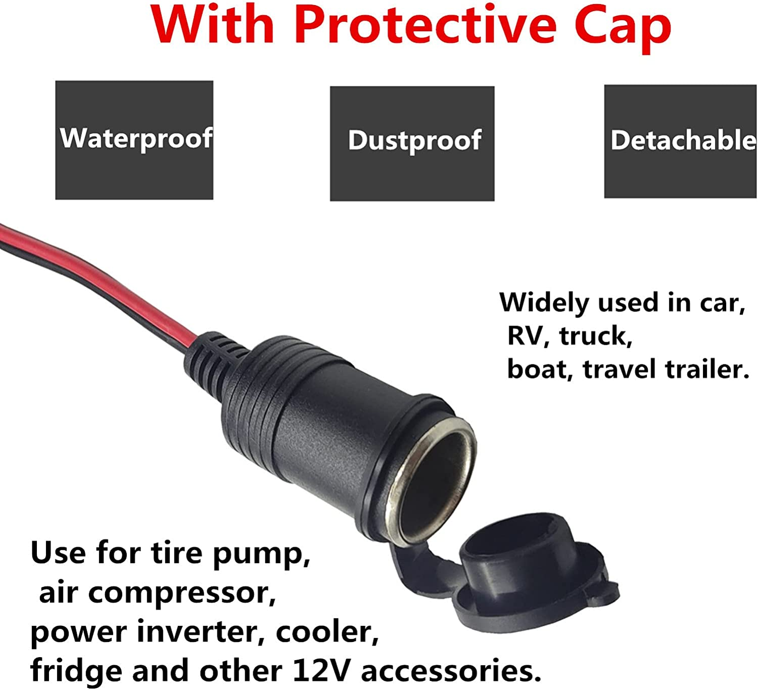 Cigarette Lighter Socket Battery Alligator Clamp - 2Ft Battery Clips to Female Car Cigarette Lighter Socket Adapter Extension Cord 12V-24V Battery Clip-On Extension Cable with 15A Fuse (1)