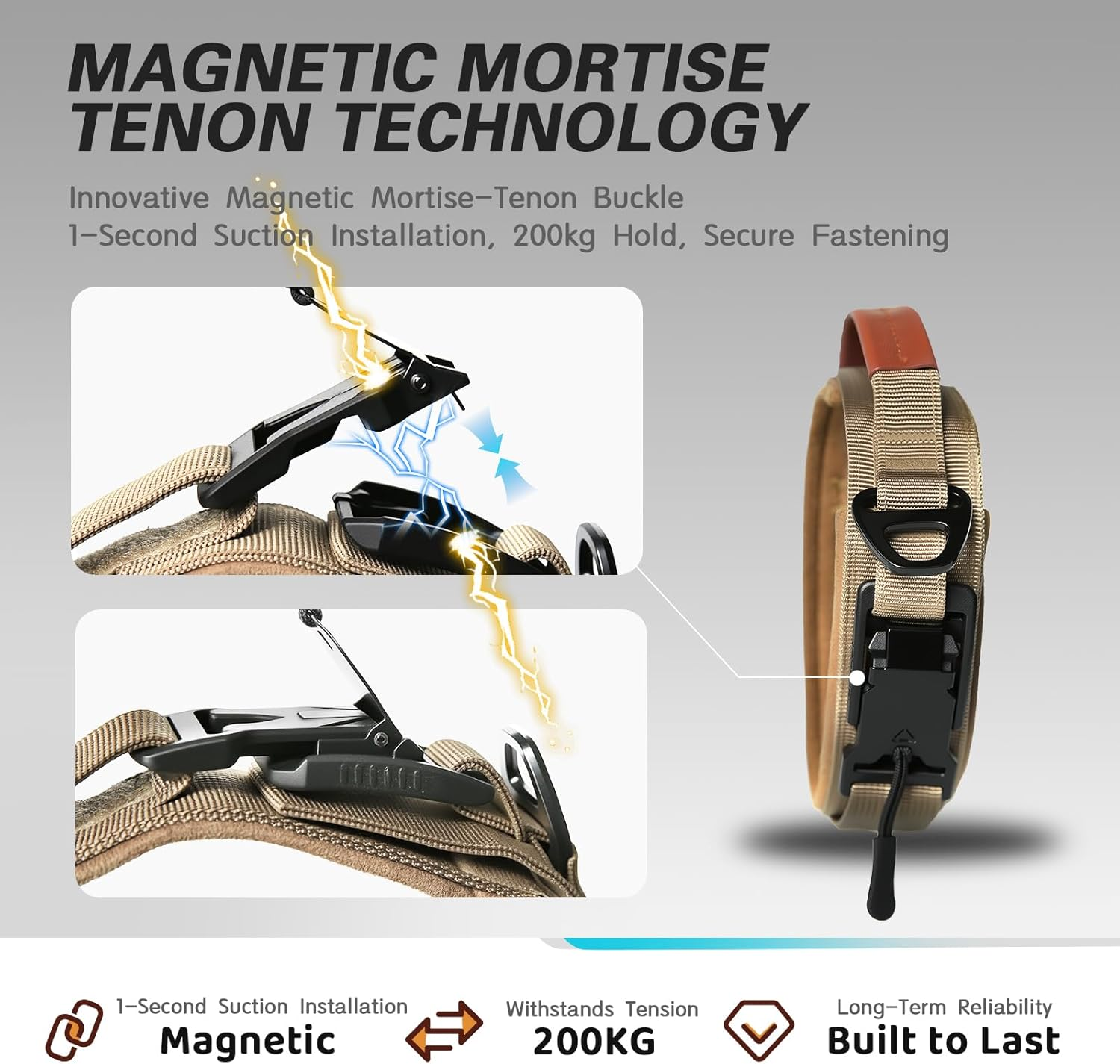 Nouri Tactical Dog Collar, Adjustable Military Training Nylon Collar with Breathable Soft Padded, Thick Pet Collar with Control Handle and Heavy Quick-Release Magnetic Metal Buckle for Dogs(L,44-52Cm) image number 6