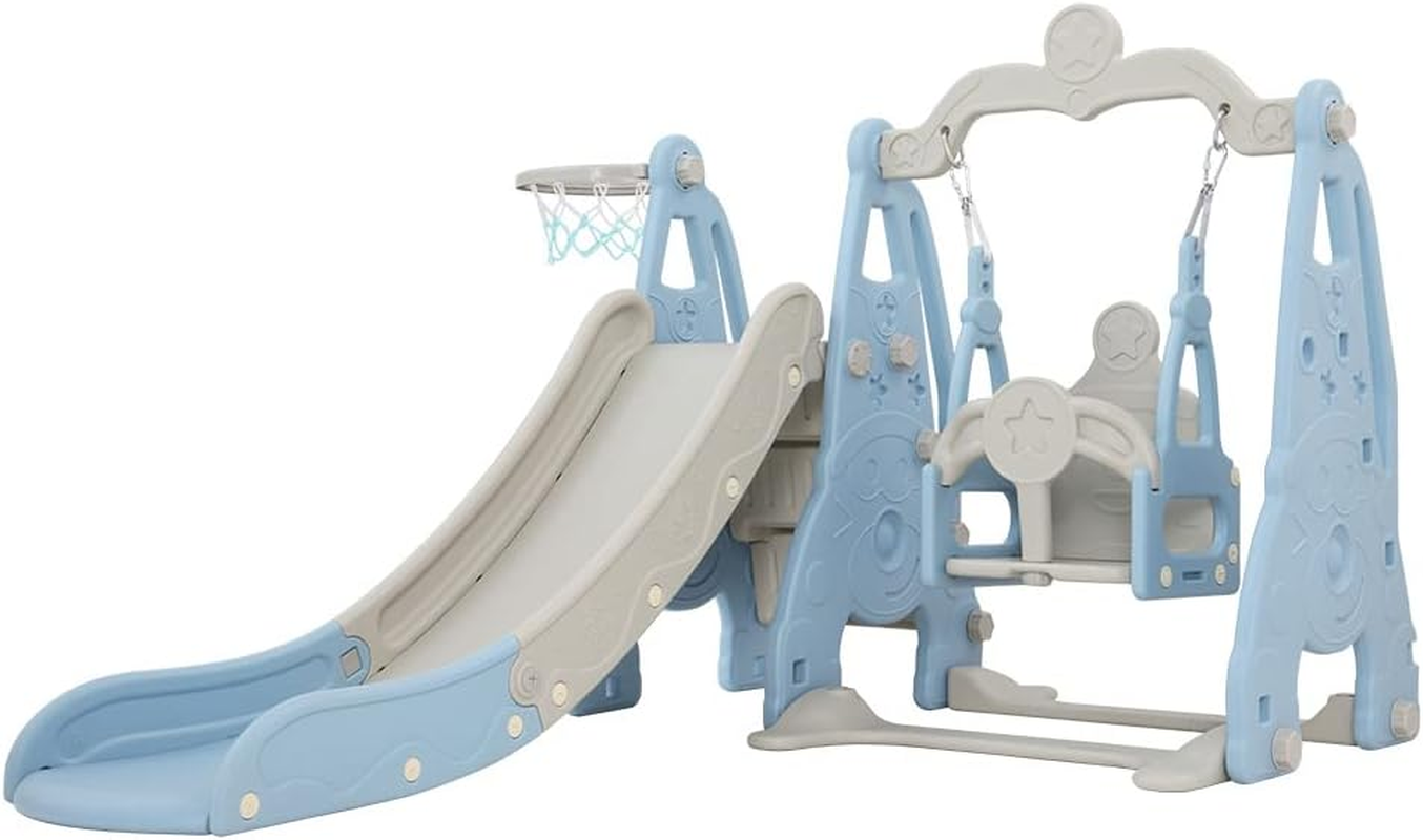 Keezi Kids Slide Swing Set with Basketball Hoop, 3 in 1 Climbing Frame Cubby House Toddler Fold up Cardboard Slides Playground Outdoor Indoor Activity Sports Center Gym, Ball Pump Pink