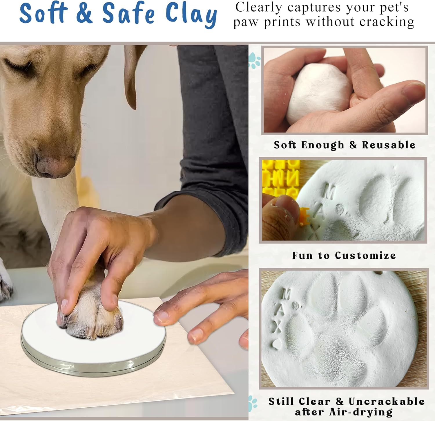 Clay & Ink Paw Print Kit,Make 3 Pawprint Ornaments,Dog or Cat Paw/Nose Print Keepsake,Clean Touch Ink Pad & Soft Clay for Pet, Inkless Pet Paw Print Impression Kit,Pet Christmas Ornament image number 3