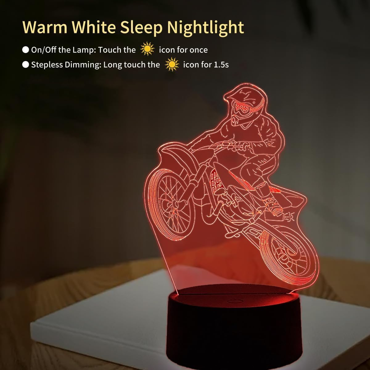 BIRBANN Motorcycle Lamp, 7 Colours Variable Touchable 3D Lamp, for Children'S Room, Motorcycle Decoration, Gifts for Motorcyclists image number 6