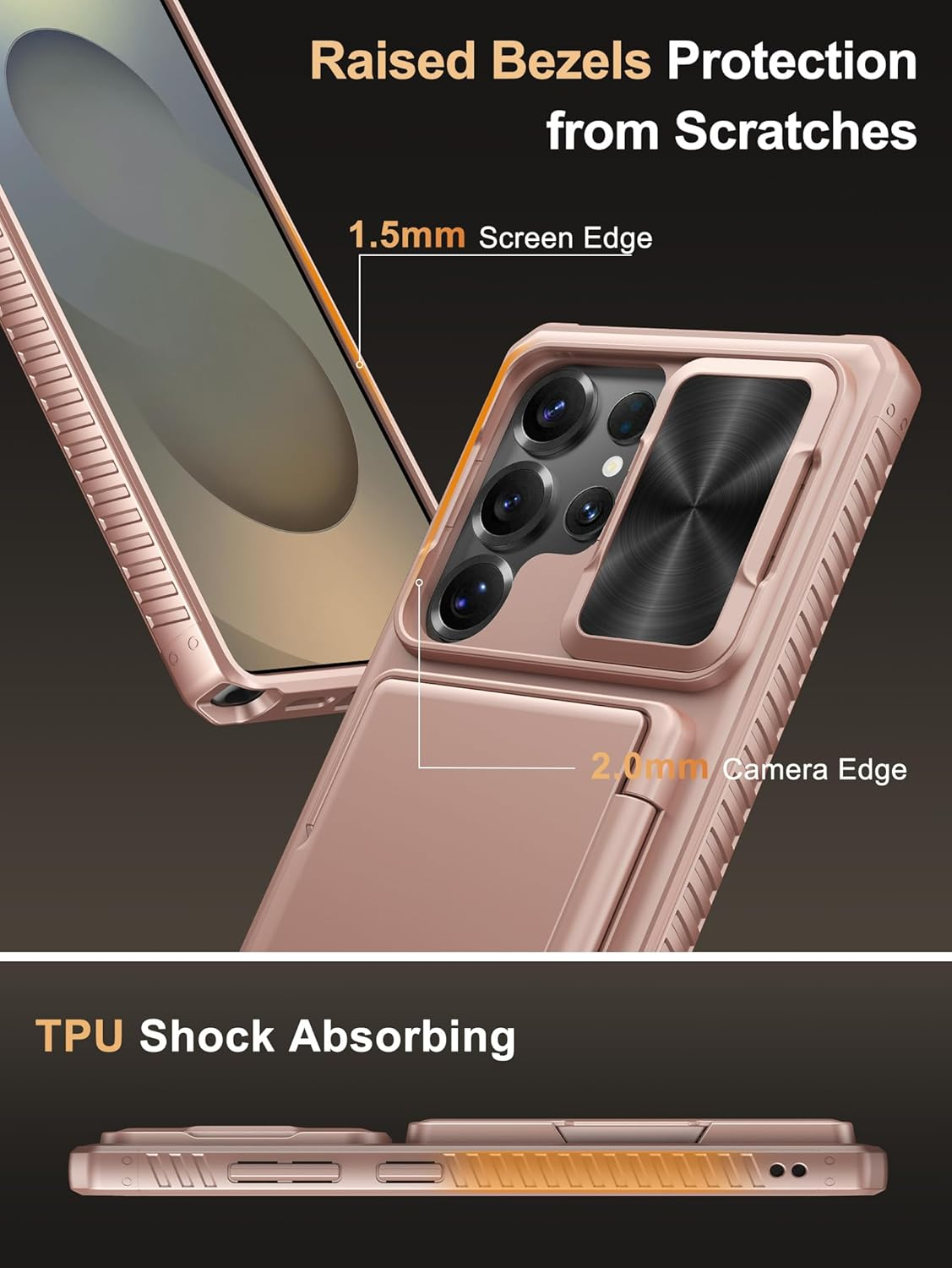 Vihibii for Samsung Galaxy S25 Ultra Wallet Case with Card Holder (4 Cards), [RFID Blocking] & Slide Camera Cover & Raise Screen Edges, Phone Case for Samsung Galaxy S25 Ultra 6.9", Rose Gold image number 2