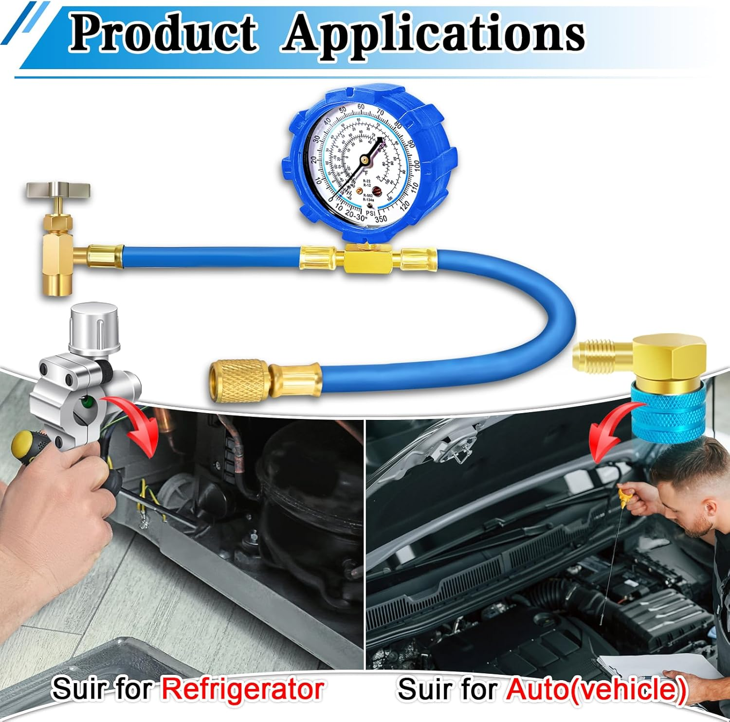 Boltigen R134A Refrigerant Recharge Kit, Refrigerator Freon Recharge Kit, Fridge Recharge Kit, Car AC Recharge Kit, for Auto/Home R134A Refrigerant System