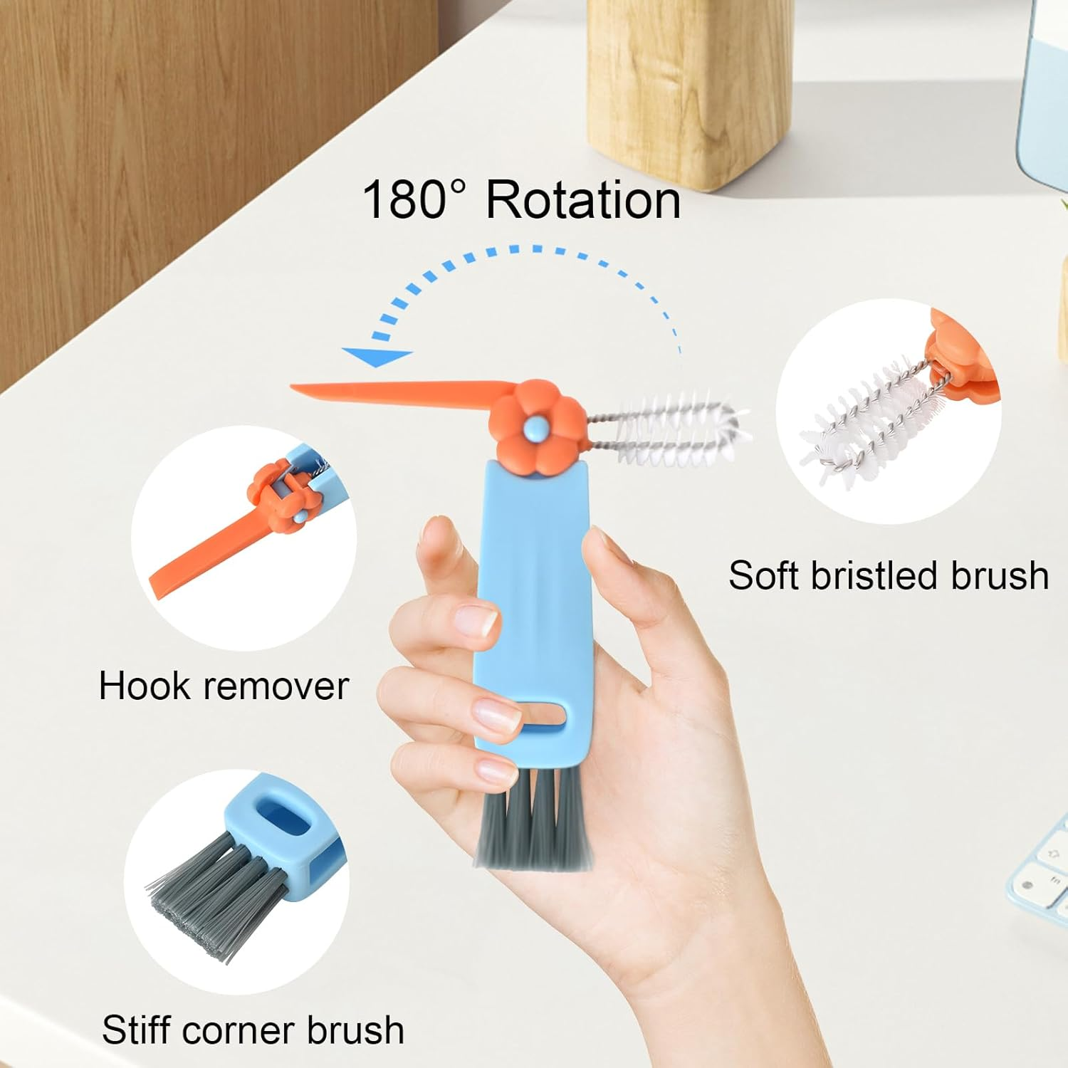 3Pcs 3 in 1 Cup Lid Gap Cleaning Brush Set, with 8 Spoon Straws Cleaning Tools, Tiny Bottle Cup Lid Detail Brush, Crevice Cleaning Tools,Multifunctional Crevice Cleaning Brush