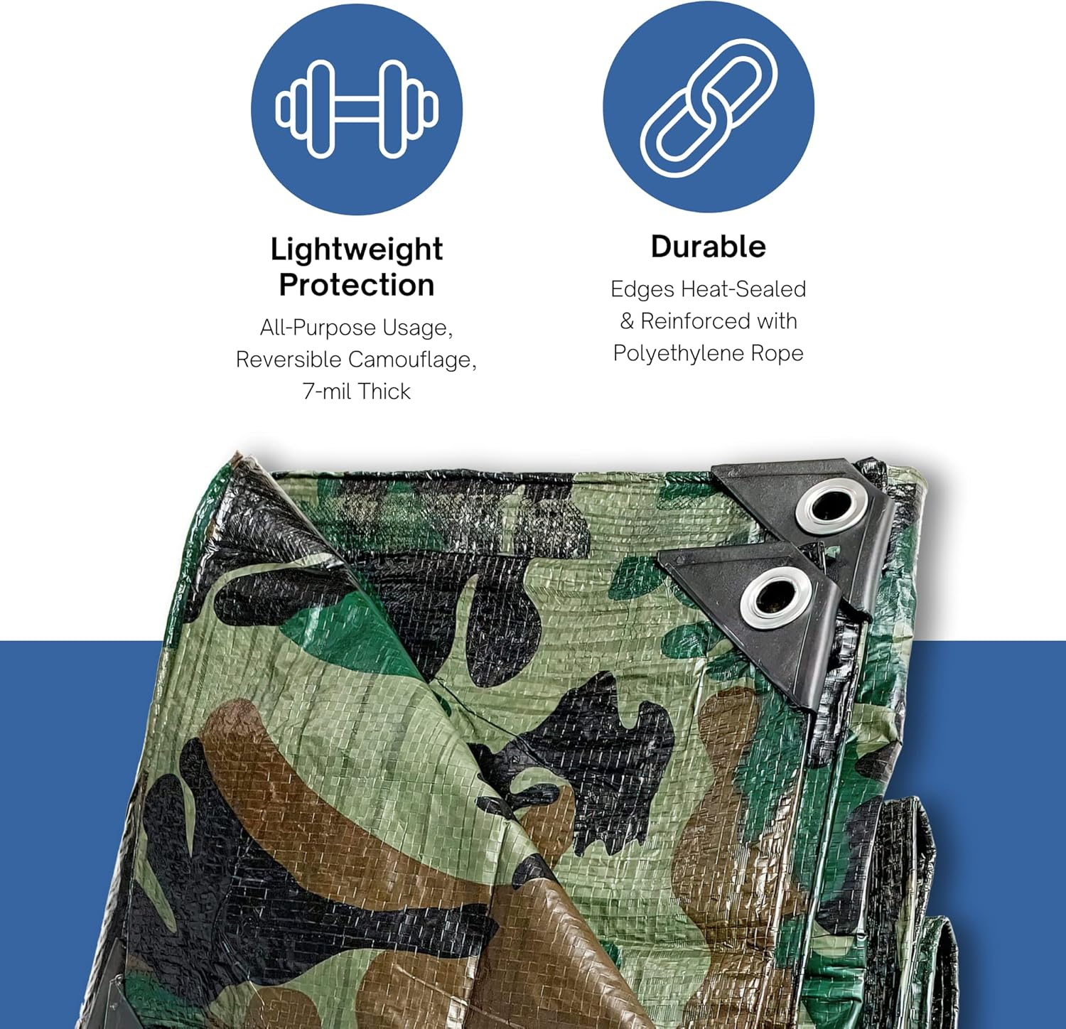 Kotap TCM-2030 Camouflage, Waterproof All-Purpose Multi-Use 7-Mil Poly Tarp, 20 X 30 Ft - Cut Size: 8 X 10'/Finished Size: 7' 4" X 9' 6" image number 7