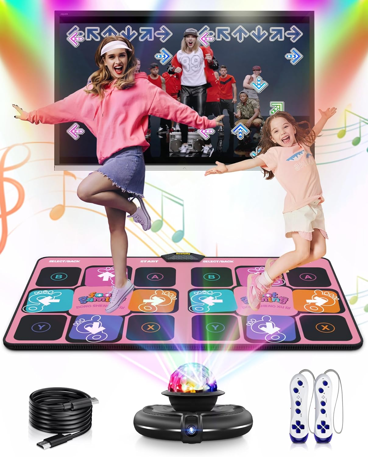 Double Dance Mat, Wireless Dance Mat for TV with Camera, Non-Slip Dance Pad with Wireless Controller, Game Mat Birthday Gifts for Kids Adults Girls Boys (Pink)