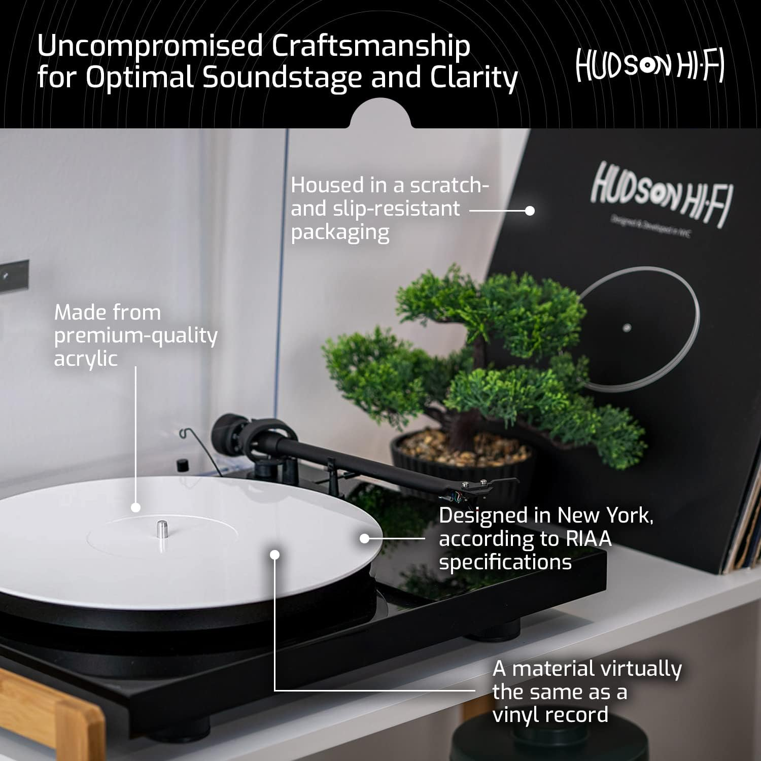 Acrylic Turntable Mat - White - LP Slipmat with Record Label Recess image number 5