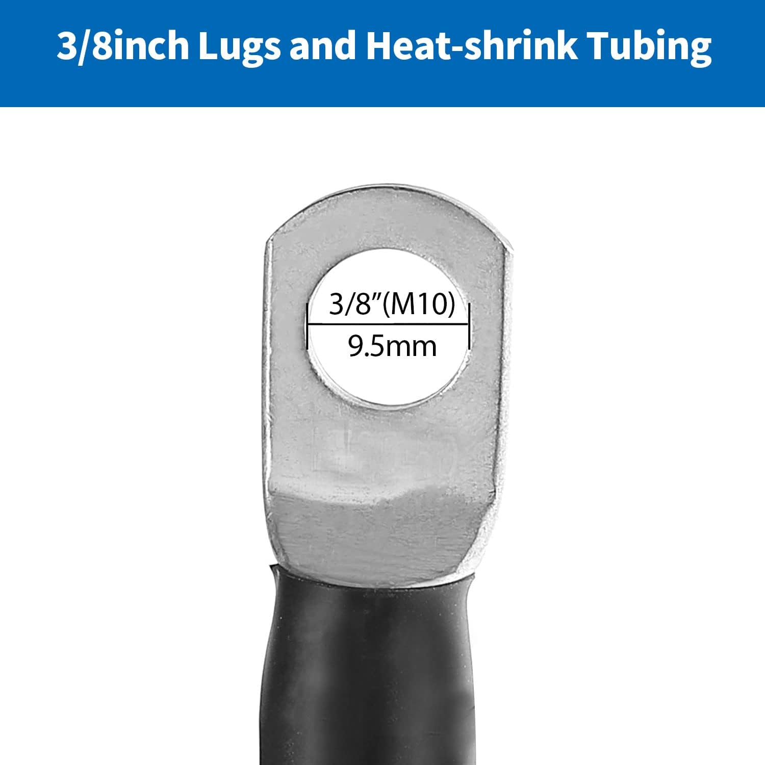 5 AWG Gauge Parallel Battery Power Inverter Cables with Terminals, Pure Copper Battery Cables Set with 3/8 Inch Copper Ring Ends for Solar, RV, Car, Boat, ATV, Motorcycle (1 Set,50Cm/1.65Ft,16Mm&sup2;) image number 2