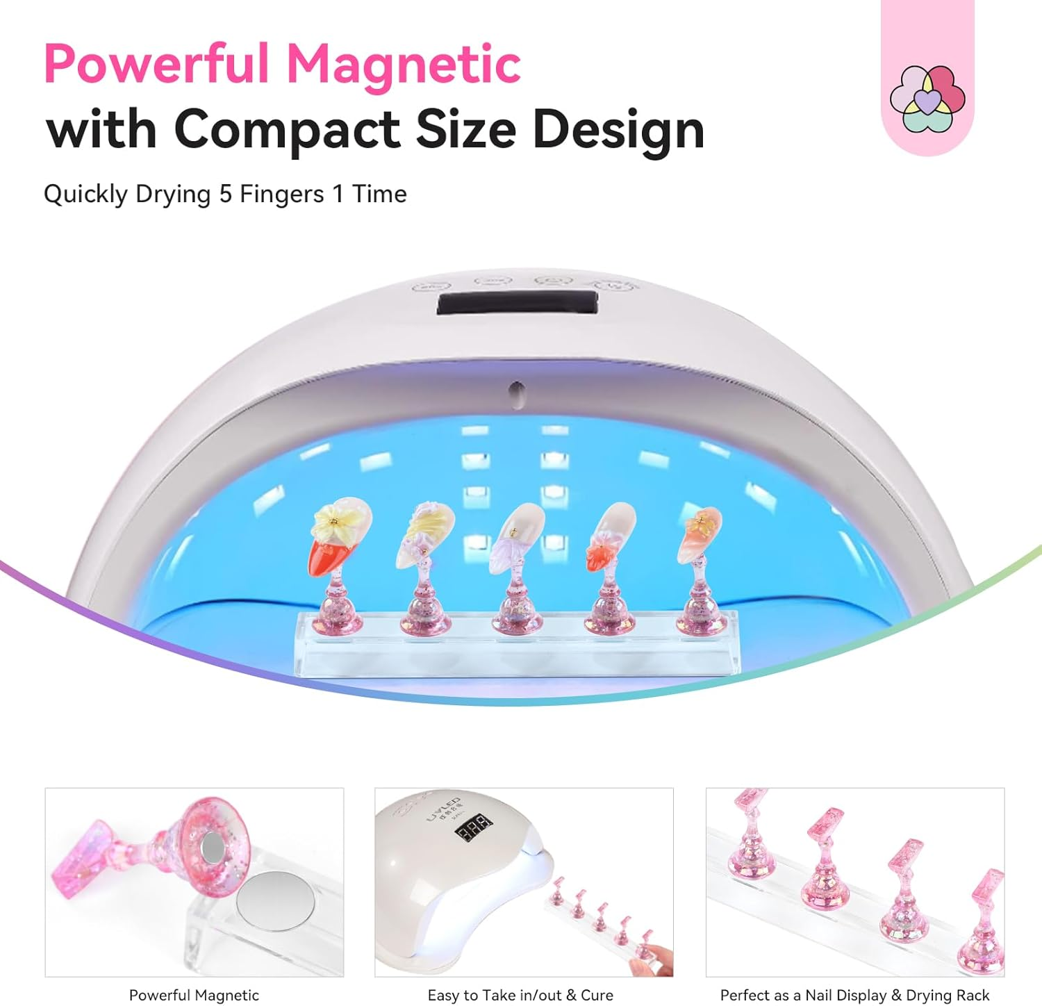 SAVILAND 3 Set Essentials Nail Stand for Press Ons: Powerful Magnetic Nail Art Stand for Painting Nails Starter Practice Fake Nails Press on Nails Holder Stand 40 Pcs Reusable Adhesive Putty Home Use image number 5