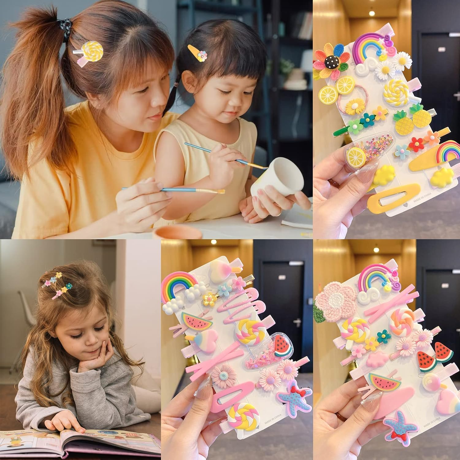 Cute Fashion Girl Rainbow Candy Flower Fruit Set Hair Pins Hair Barrettes Set, 50Pcs Flower Candy Fruits Rainbow Cute Hair Clip,Cute Hair Barrettes Pins Colorful Rainbow Flower Fruit Cute Hair Clip
