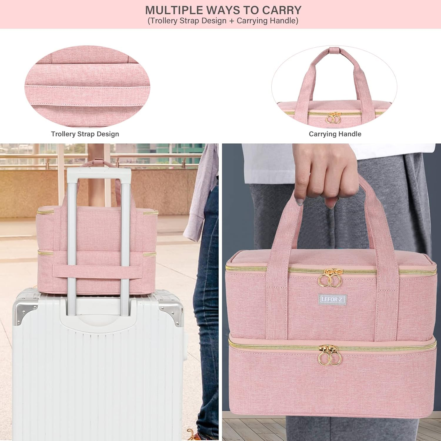 Nail Polish Organizer,Double-Layer Nail Organizers and Storage for Nail Tech,Nail Polish Carrying Case Bag Holds 40 Bottles (15Ml-0.5 Fl.Oz) and Nail Lamp,Portable Nail Polish Holder for Nail Supplies image number 3