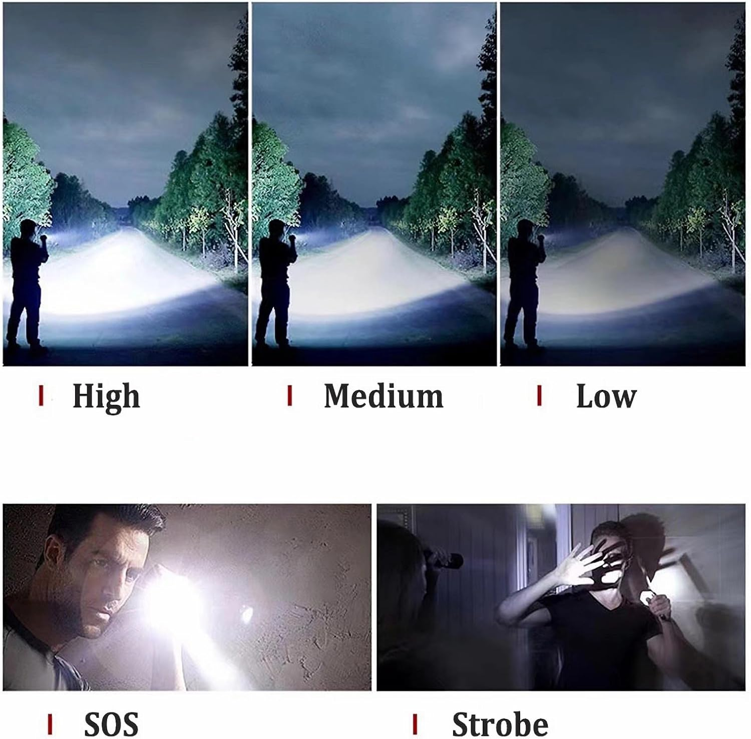 T6 Zoomable Aluminum Alloy LED Flashlight, Super Bright, Portable Torch, Powerful Emergency Flashlight Has 5 Modes, Outdoor for Camping, Hiking, Fishing, Tactical Handheld Torches (Large-137Mm) image number 6