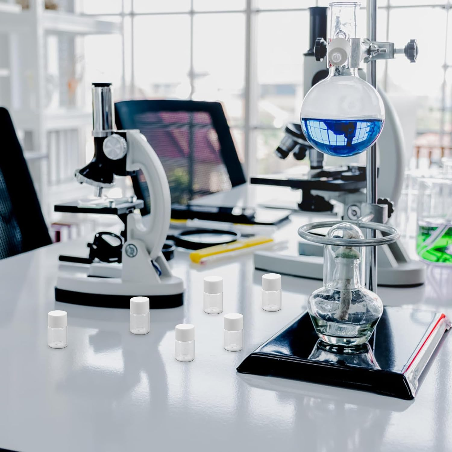 STAHAD 20Pcs 5Ml Glass Bottles with White Caps and Inner Leak-Proof Stoppers, Small Sample Vials for Travel Toner, Essential Oils, and Lab Use image number 4