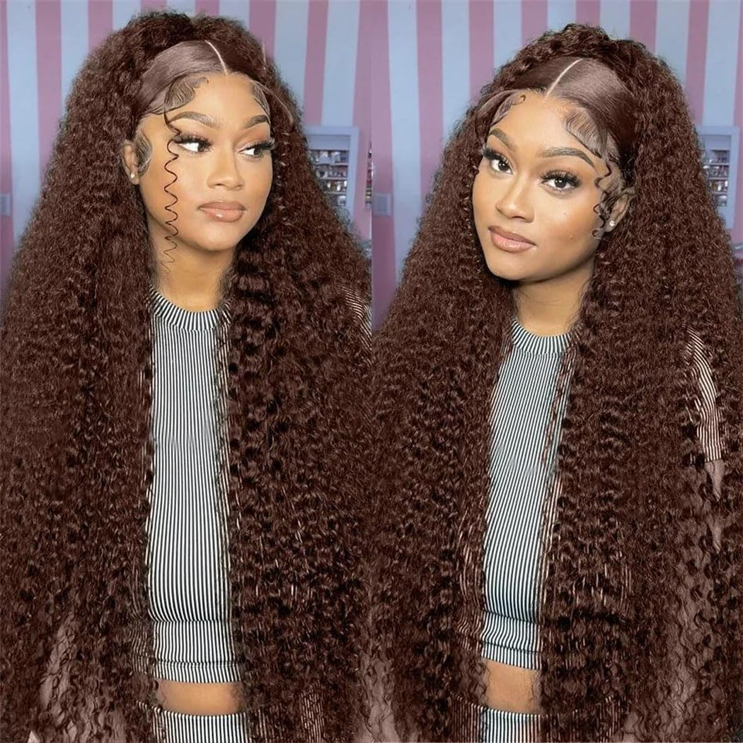 Women 20-40 Inch Deep Wave Lace Front Human Hair Wig Curly Water Wave Brazilian Long Wig for Wedding Party(13X4 Frontal Wig,26In#250) image number 3