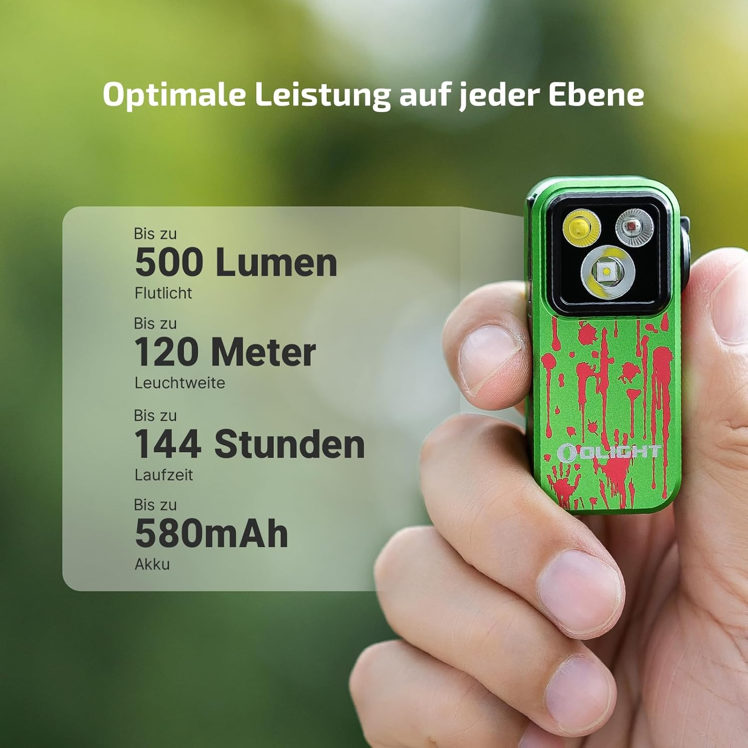 OLIGHT Oclip Pro Mini LED Torch with Floodlight, Focused Light and Red Light, 500 LM Bright USB-C Rechargeable Flashlight, IPX6 Clip Lamp, Small Flashing Light for Runners Camping (Zombie Green) image number 4