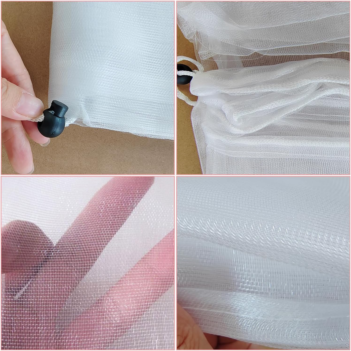 Garden Netting Garden Plant Fruits Protection Netting Covers Bags with Drawstring, 3 Pcs Insect Bird Barrier Netting Mesh Bags for Vegetables, 3.3 Ft X 2.6 Ft Garden Plant Netting Barrier Bags