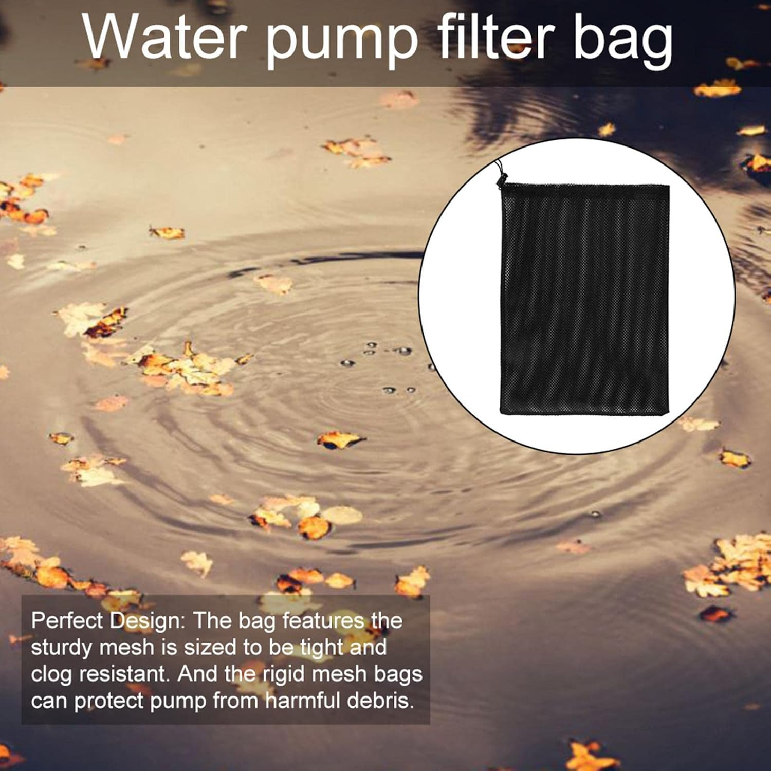 Heavy Duty Mesh Pump Bag, Improved Barrier Bag with Adjustable Cord, Compatible Pond and Pool Filters | Protective Net for Water Pump, Stable Filtration, Durable Protection Against - 2 Pieces image number 2