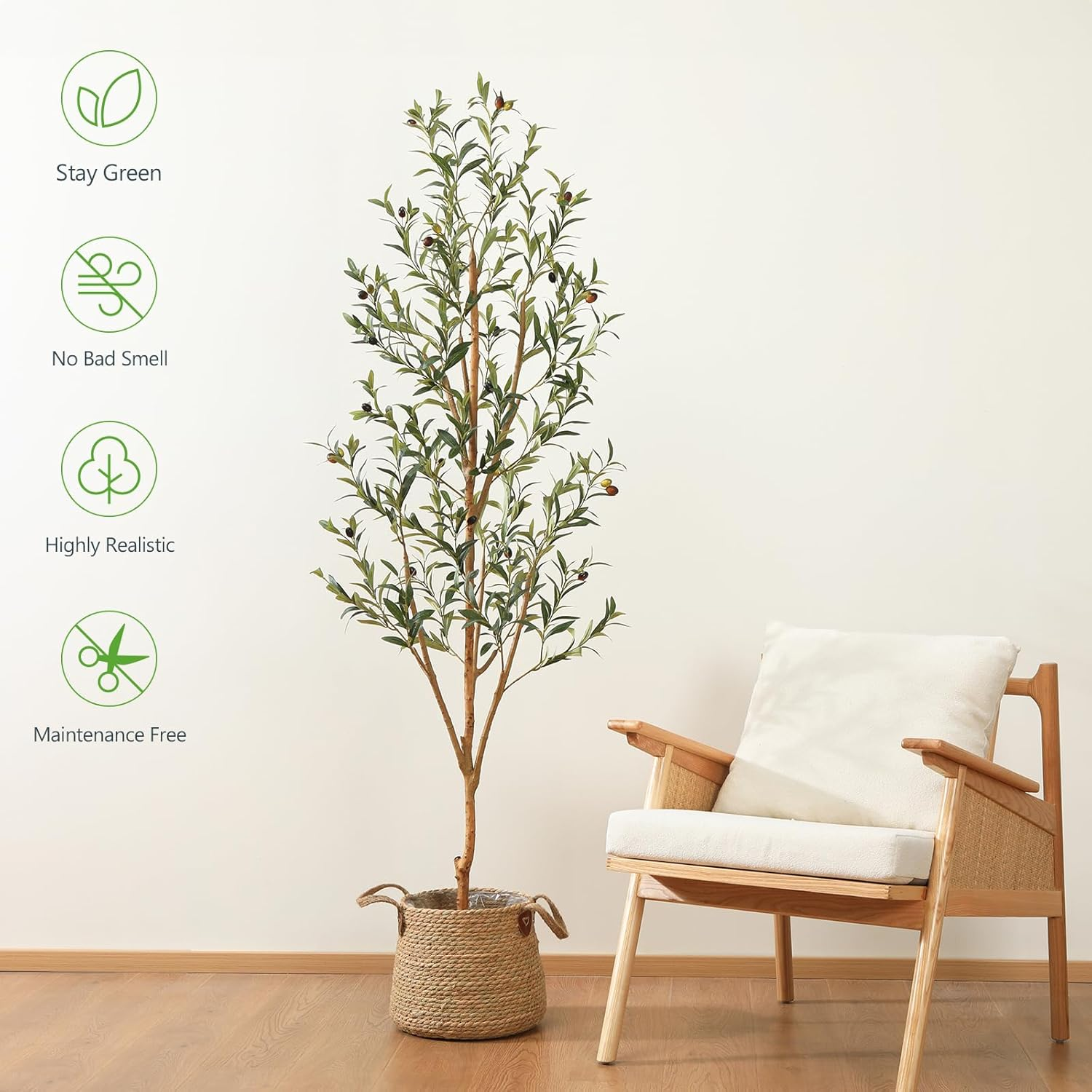 Kazeila Artificial Olive Tree 6FT Tall Faux Silk Plant for Home Office Decor Indoor Fake Potted Tree with Wood Branches and Fruits image number 1