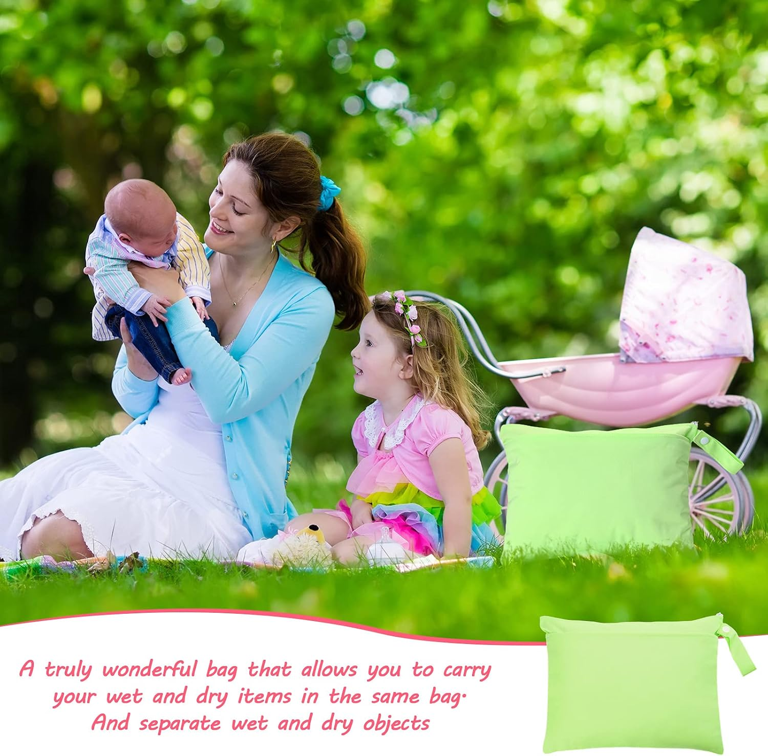 Shappy 4-Piece Wet Dry Bags for Baby Cloth Diapers, Reusable with 2 Pockets, Separates Wet & Dry Items, Perfect for Travel, Gym, Beach & More image number 2