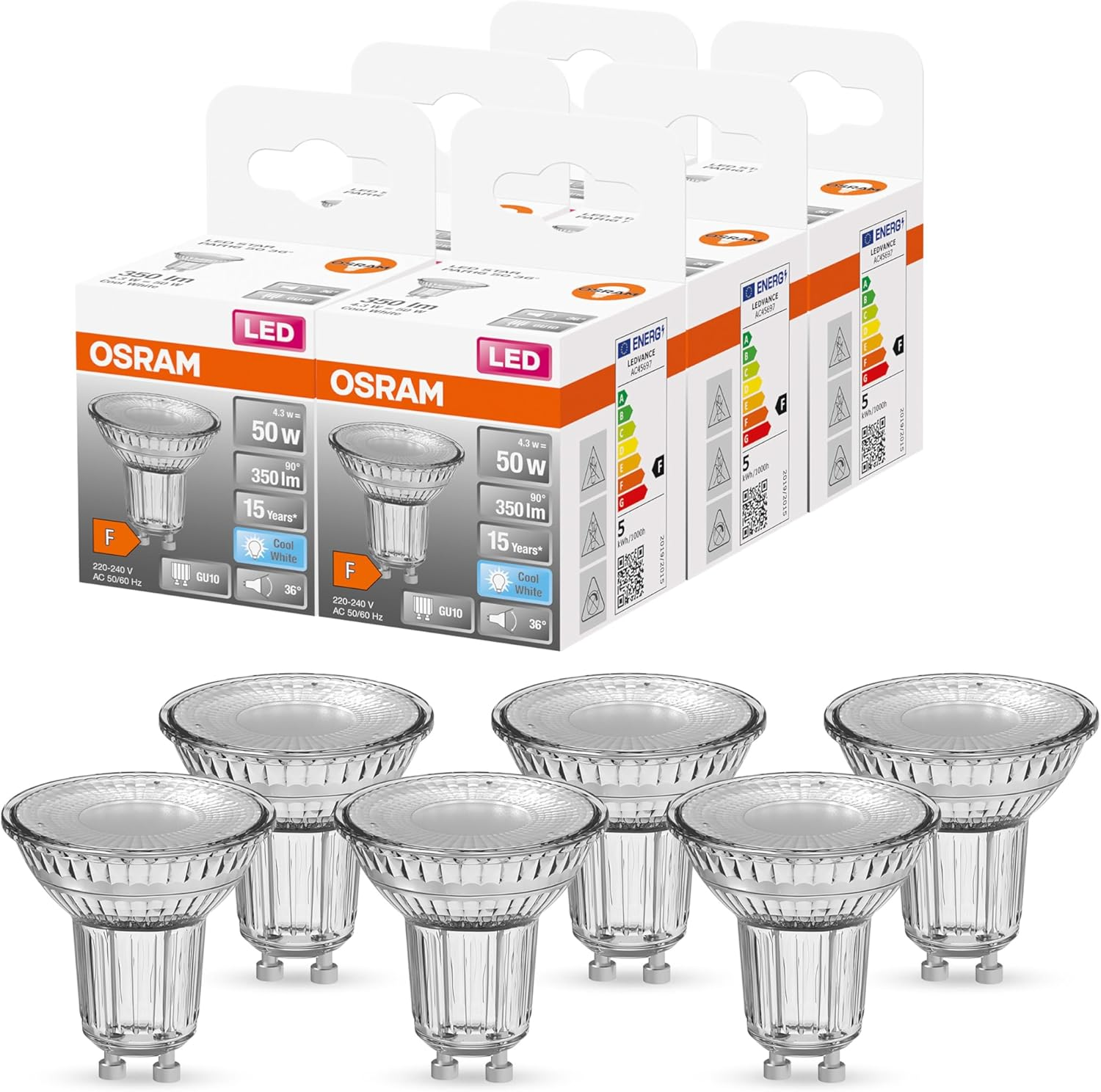 OSRAM Lamps LED Star PAR16, GU10 Socket, Not Dimmable, Warm White, Replaces a Conventional 35 Watt Bulb, 36 Degree Beam Angle, Pack of 6
