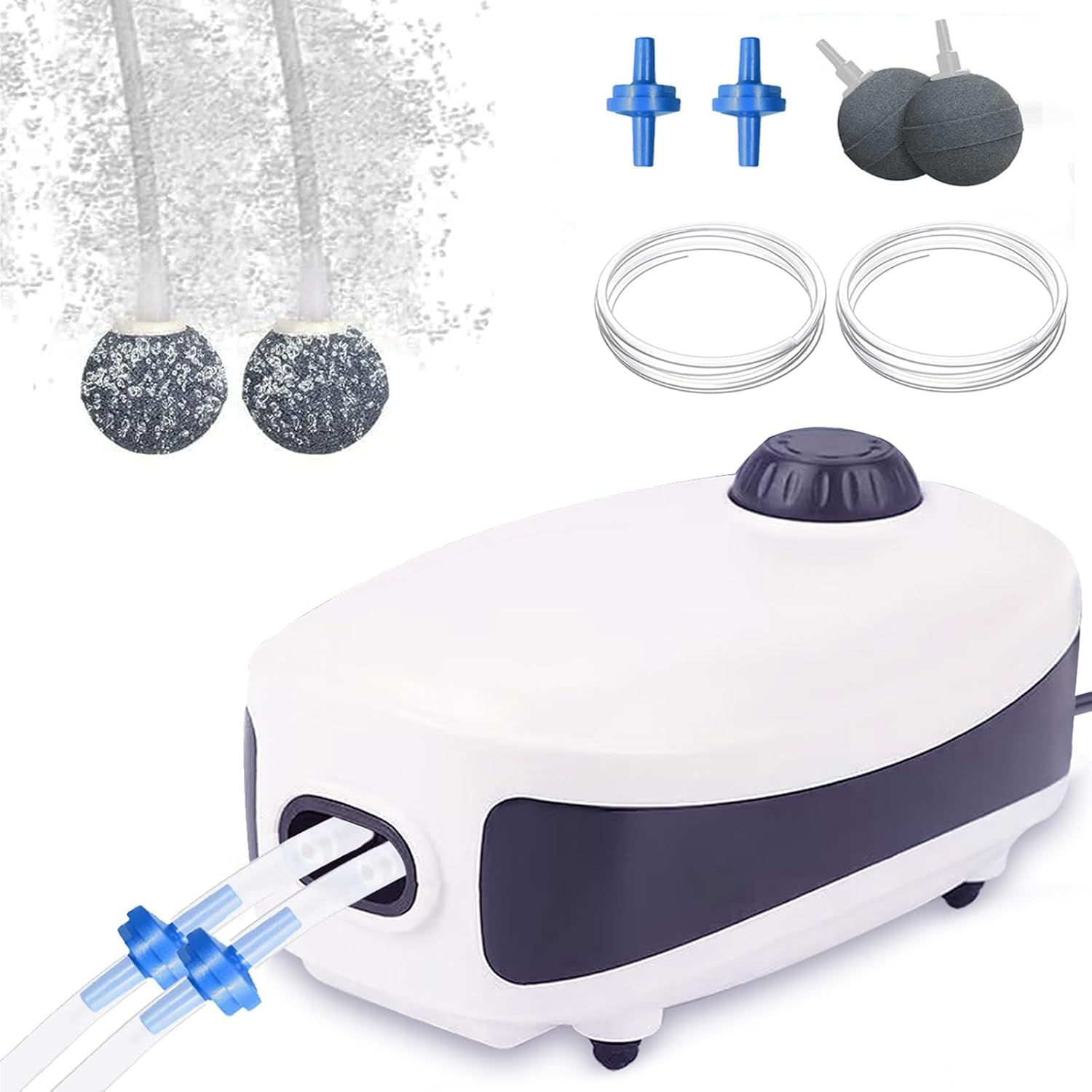 4W Fish Tank Air Pump, 6L/Min Quiet Adjustable Oxgen Pump, Powerful Aquarium Air Pump Aquarium Bubbler with All Accessories(Air Stone,Tubing Silicone,Check Valves) for 1-600L Fish and Turtle Tank image number 3