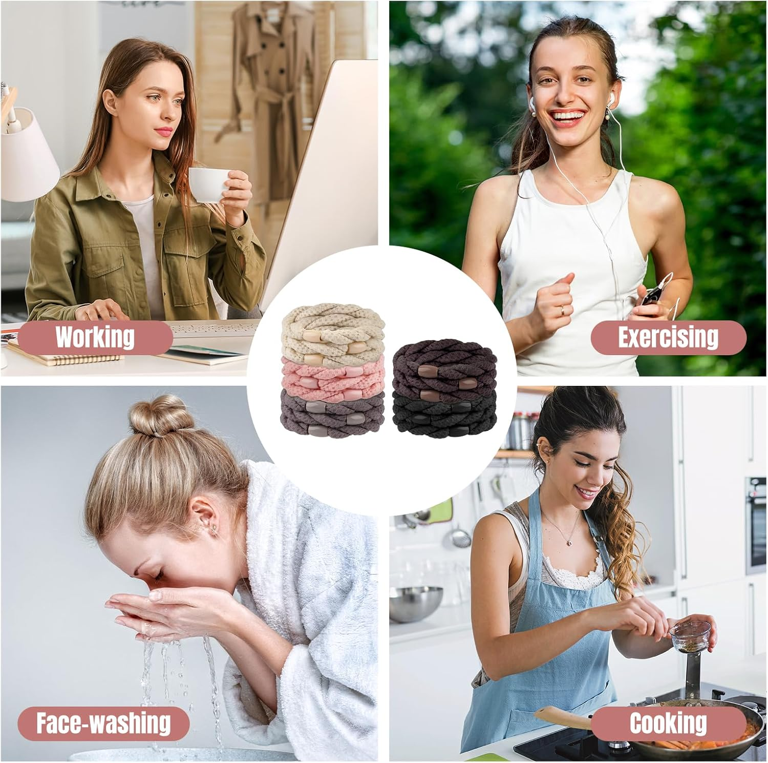 Pack of 15 Women'S Hair Bobbles, Elastic Braid Scrunchies, Hair Bands, Elastic Ponytail Holder, Hair Bobbles for Women, Girls, Children, Thick and Curly Hair image number 5