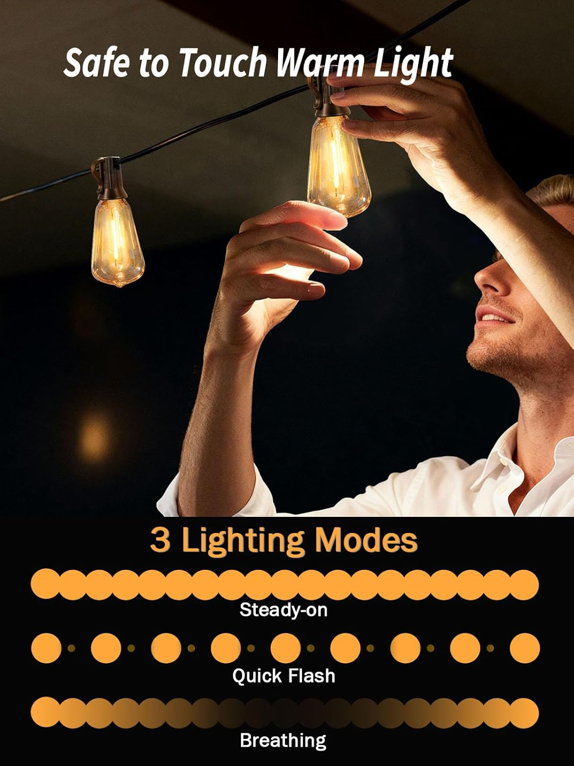 30M Solar Lights Outdoor Garden String, Festoon Lights Outdoor Solar Powered, 37+2 Shatterproof ST38 LED Bulbs, 3 Modes outside Solar Garden Light for Backyard, Patio image number 4