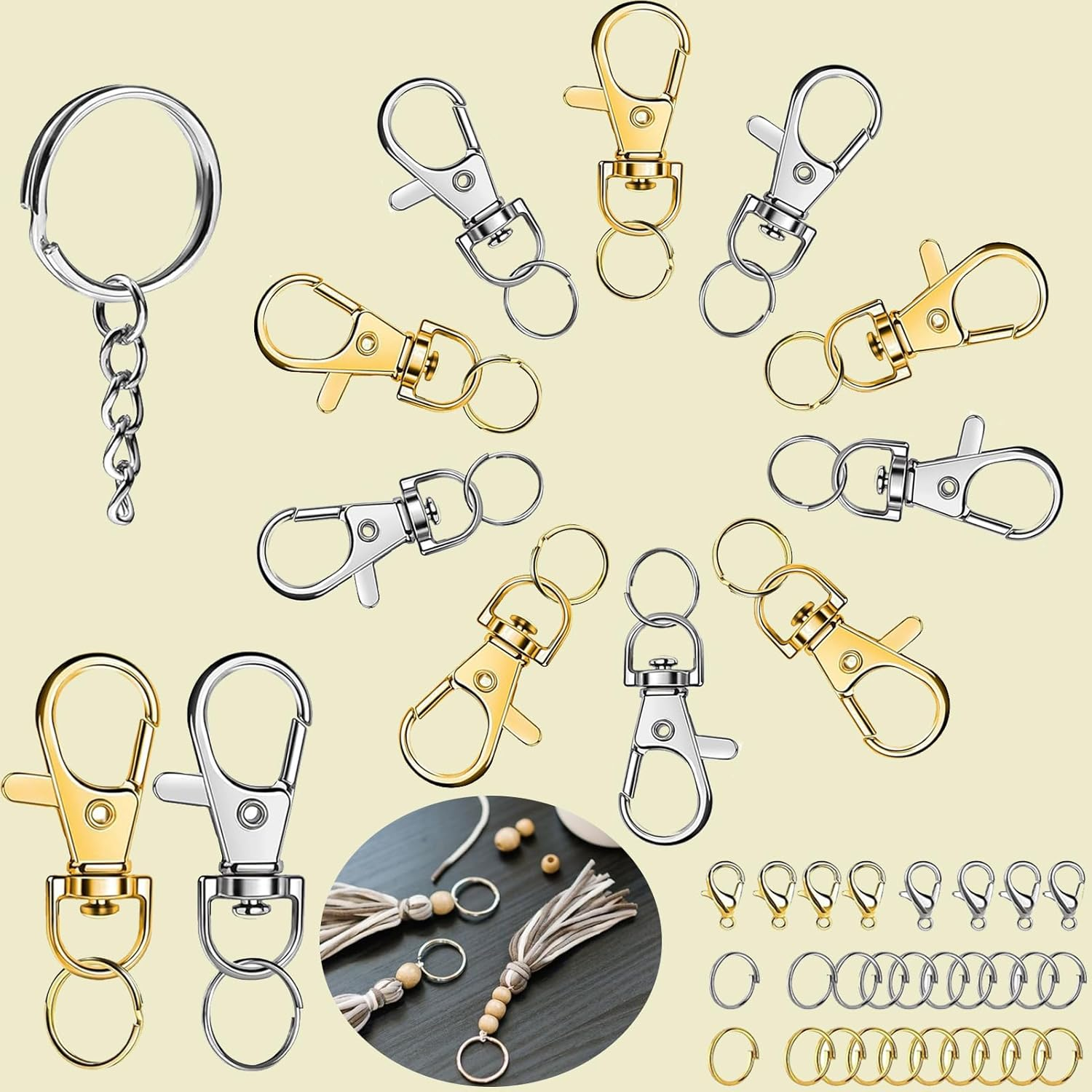 Keychain Making Kit,Key Rings,Key Rings Bulk,Keychain Rings,Necklace Clasp,Lobster Claw Clasps for Keychains,Jump Rings for Jewelry Making image number 4