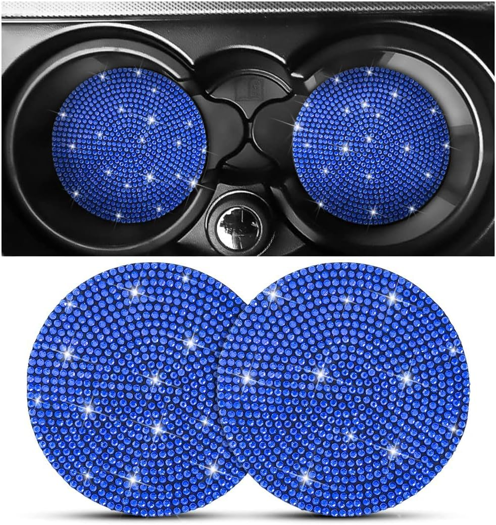 Car Cup Coaster, Universal Bling Crystal Rhinestone Car Cup Insert Coaster, 2.75 Inch Anti-Slip Shockproof Cup Mat, Auto Drink Pad Car Interior Accessories for Women Men (Black)