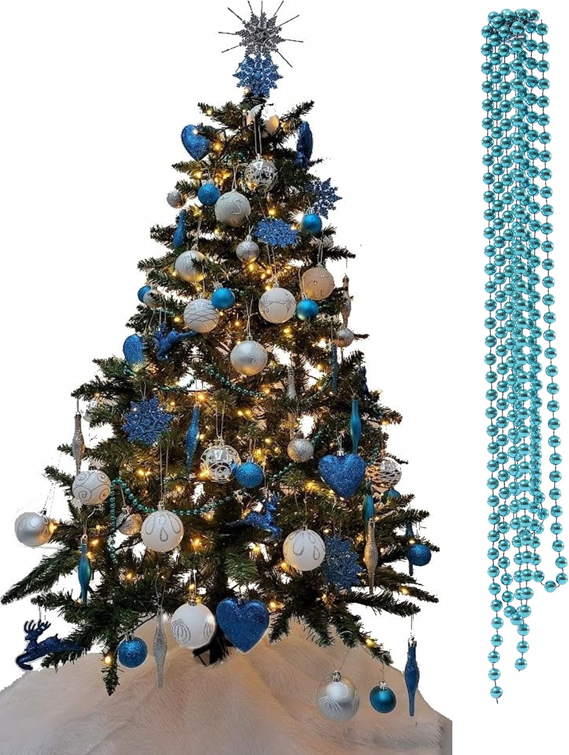 3M Bead Garland Luxury Christmas Tree & Room Decoration 8Mm Bead 3M Chain (Turquoise) - Aqua image number 5