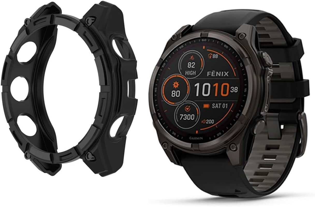 HOMTERN Case for Garmin Fenix 8 47MM AMOLED or Solar Sapphire,Flexible Silicone Armor Cover Shell Shockproof Scratch-Proof Drop-Proof Protector Case (47Mm Solar)