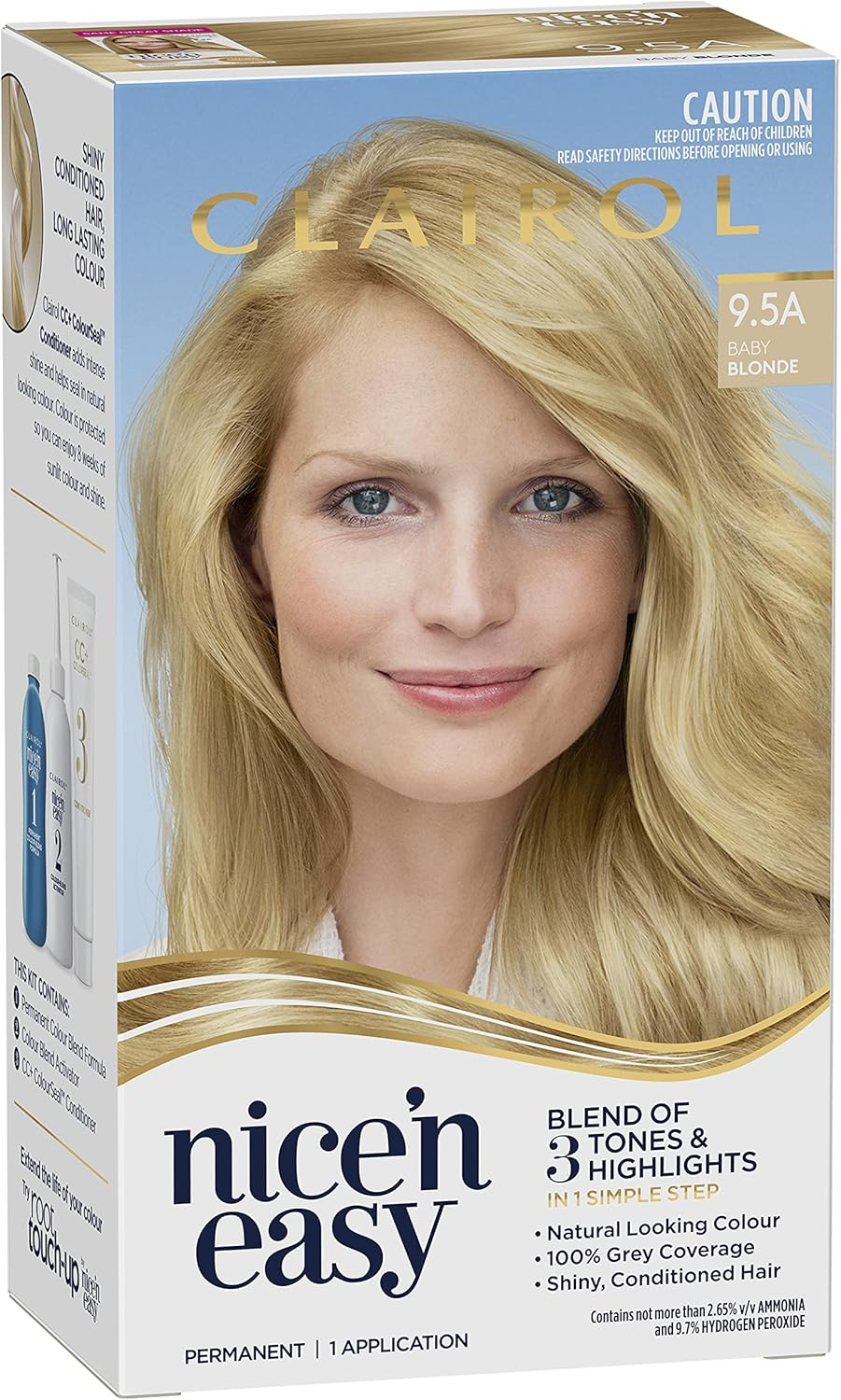 Clairol Nice 'N Easy Permanent Colour 9.5A Natural Baby Blonde, 100% Grey Coverage, Natural Looking Hair Colour image number 5