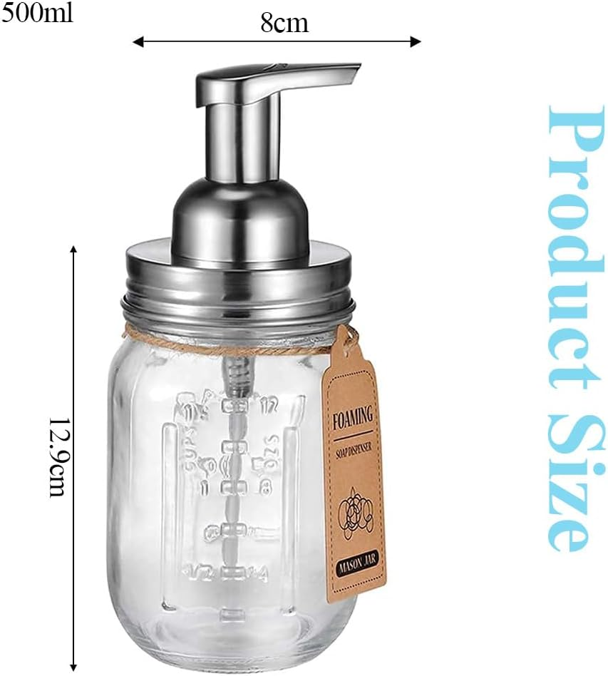 2 Foaming Soap Dispensers,Graduated Dispenser Bottle,Stainless Steel Pump Vessel Jar,Measuring Refillable Bottles,Graduated Glass Jars,For Kitchen and Bathroom