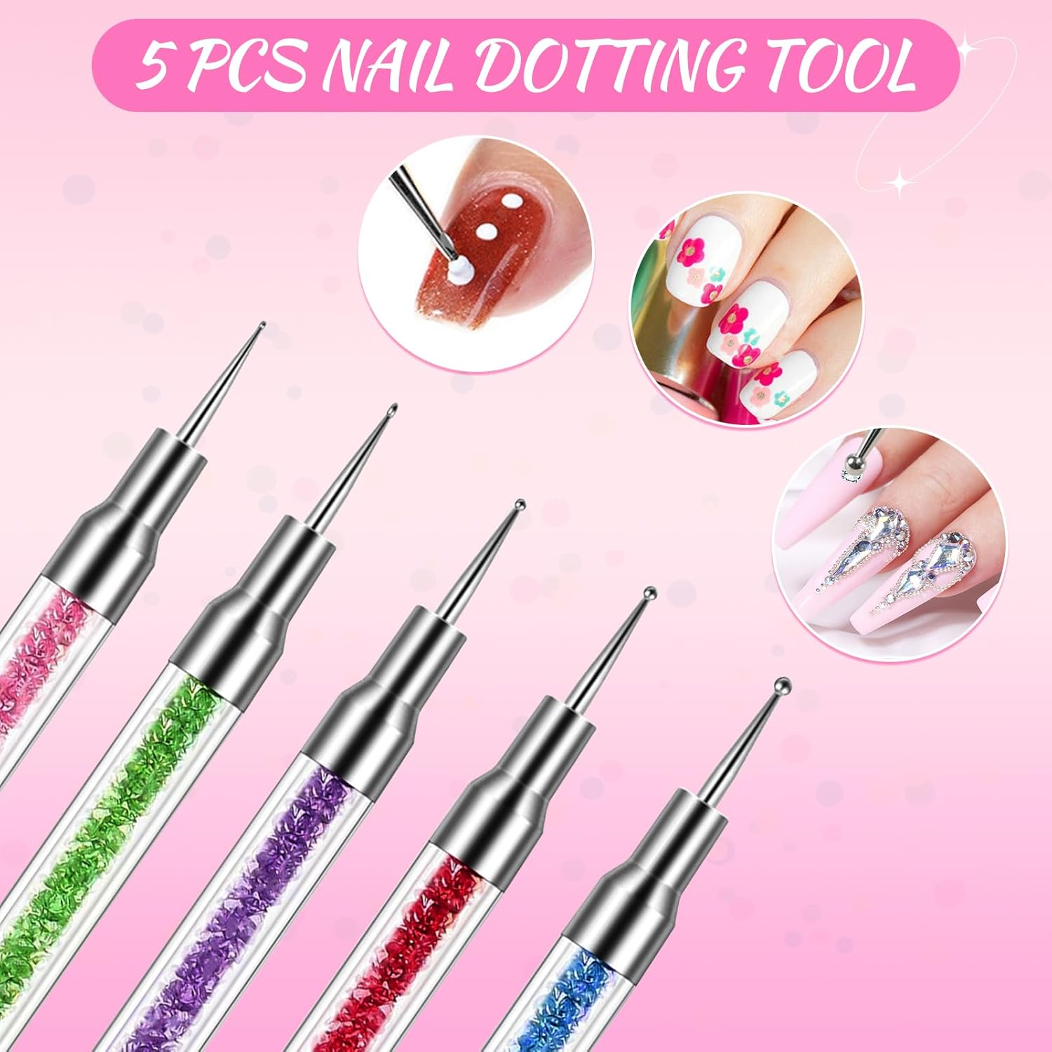 Hanyousheng 5Pcs Silicone Nail Tool, Nail Dotting Tool, Nail Art Tools, Nail Art Brush, Nail Brush for Nail Art, Nail Brush for Dotting, for Nail Polish Brush Dotting Salon Tool Set image number 2