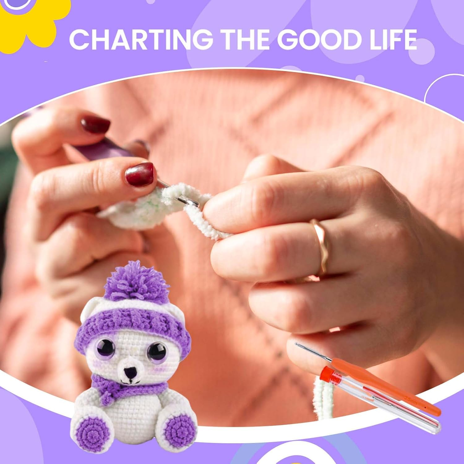 Complete Crochet Kits for Beginners, Bear Crochet Kit, Include Video Tutorial, Crochet Kit, Beginners for Adults（Purple） image number 2