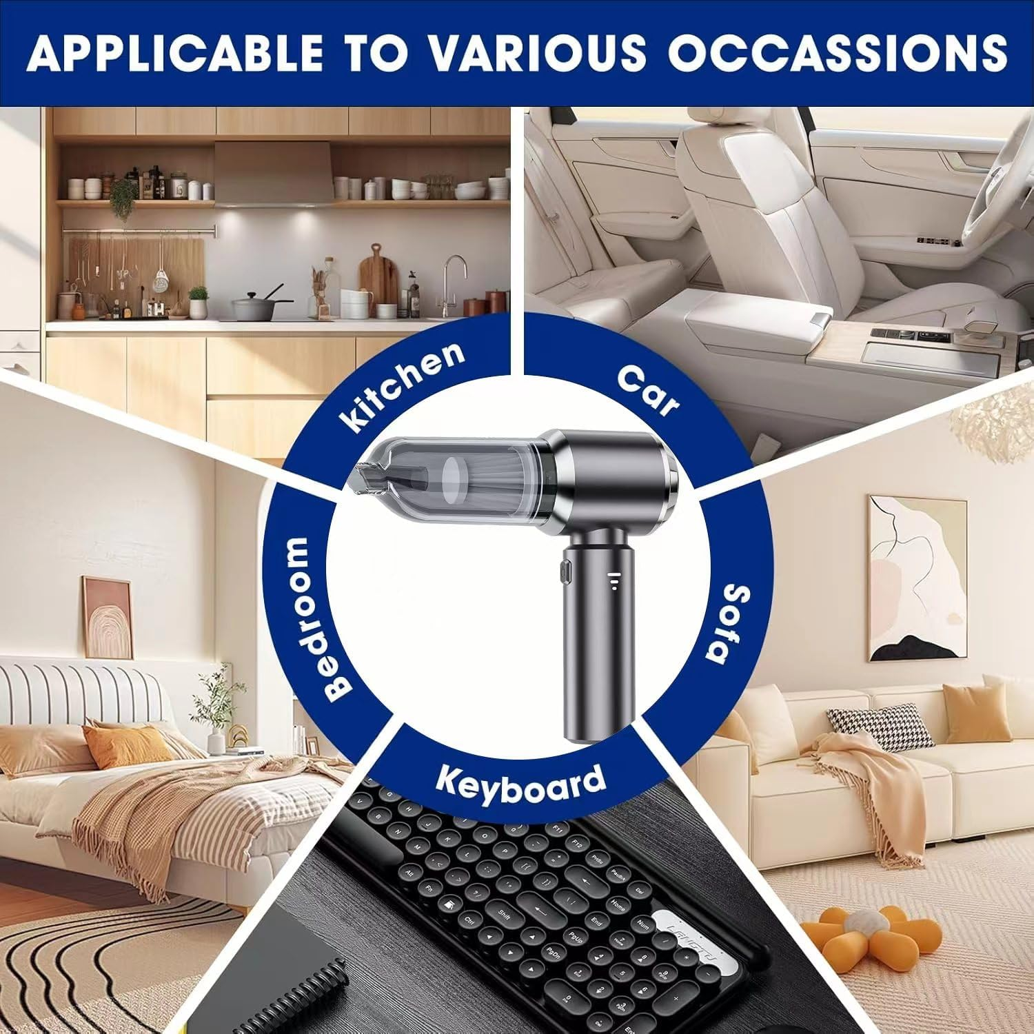 Car Vacuum Cleaner, 25000PA Mini Handheld Vacuum Cleaner, 4-In-1 Compressed Air Duster & Air Blower & Pump Hand Held Vacuum with Brushless Motor for Car, Home, Office,Camping image number 2