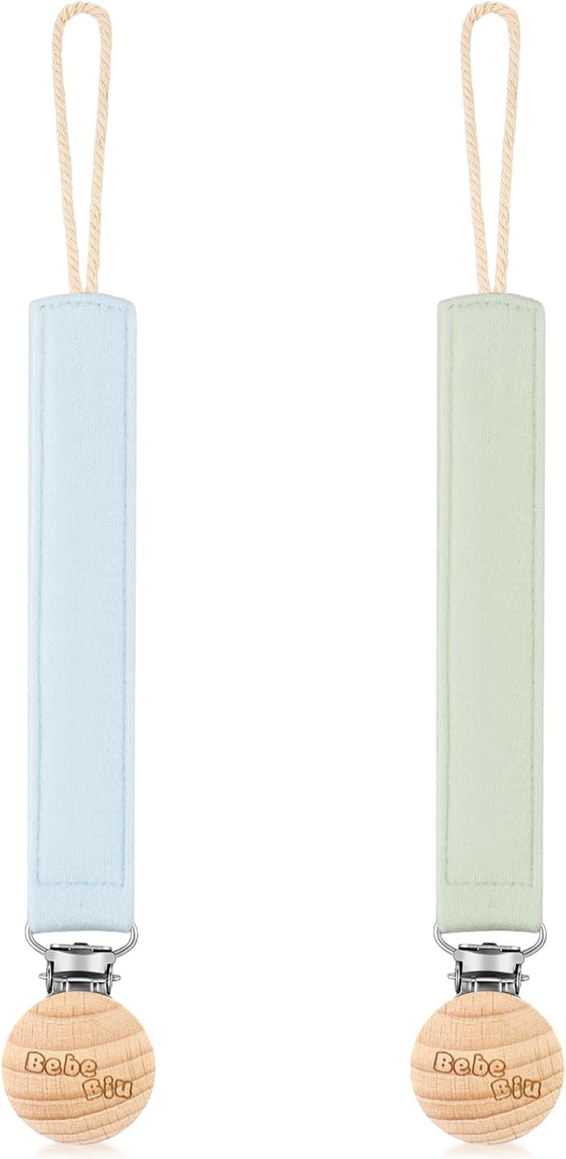 Dummy Clip, 2 Pack Fabric Pacifier Clips, Super Soft Fabric Strap with Wooden Clip, Pacifier Clip Newborn Essentials (Cream/Sage) - Pale Mauve/Blush image number 4