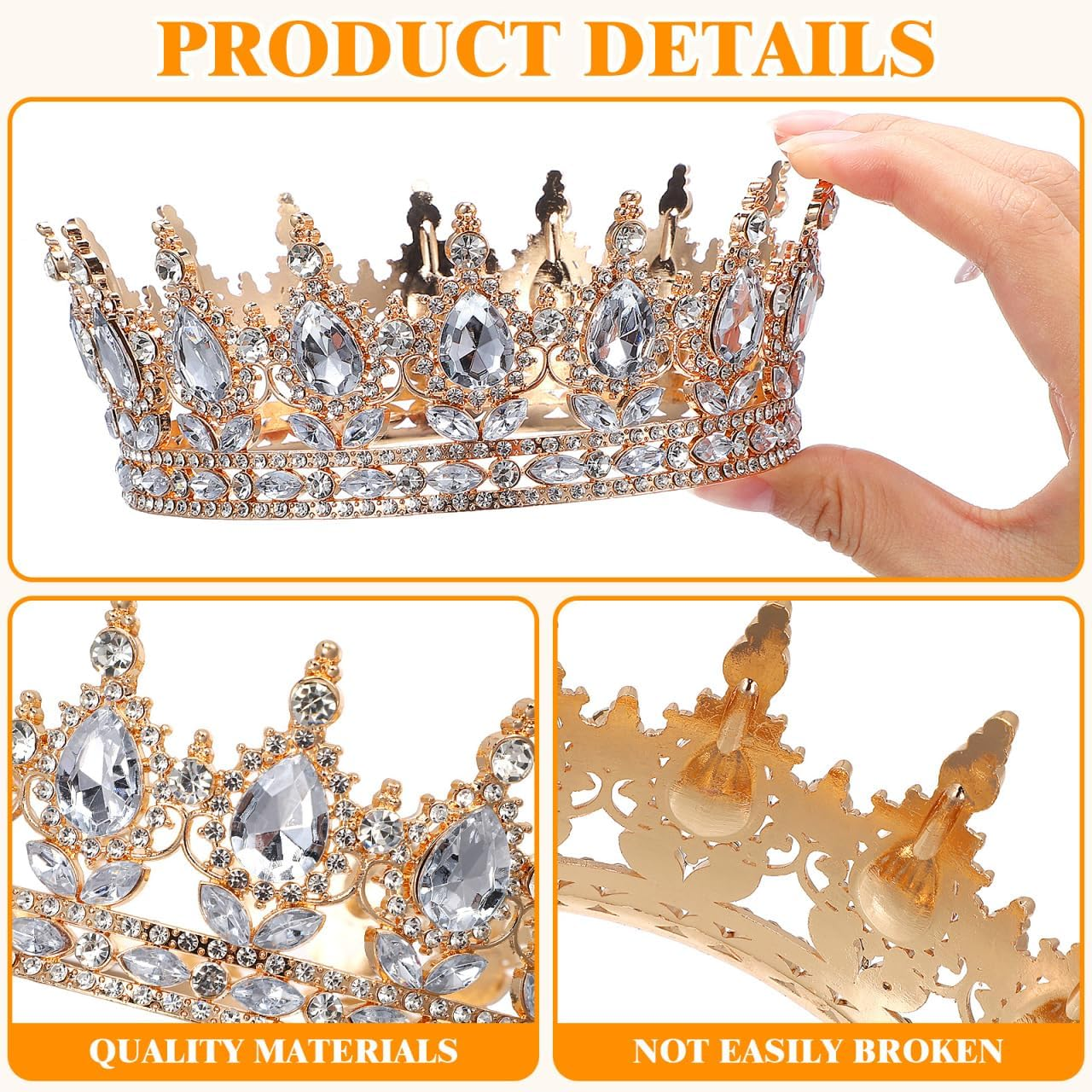 ULTECHNOVO Queen Rhinestone Crown for Women: Royal Crystal Headband for the Bride Headpiece for the Quinceanera Hair Accessories for Costume Parties Weddings Birthdays Proms image number 6