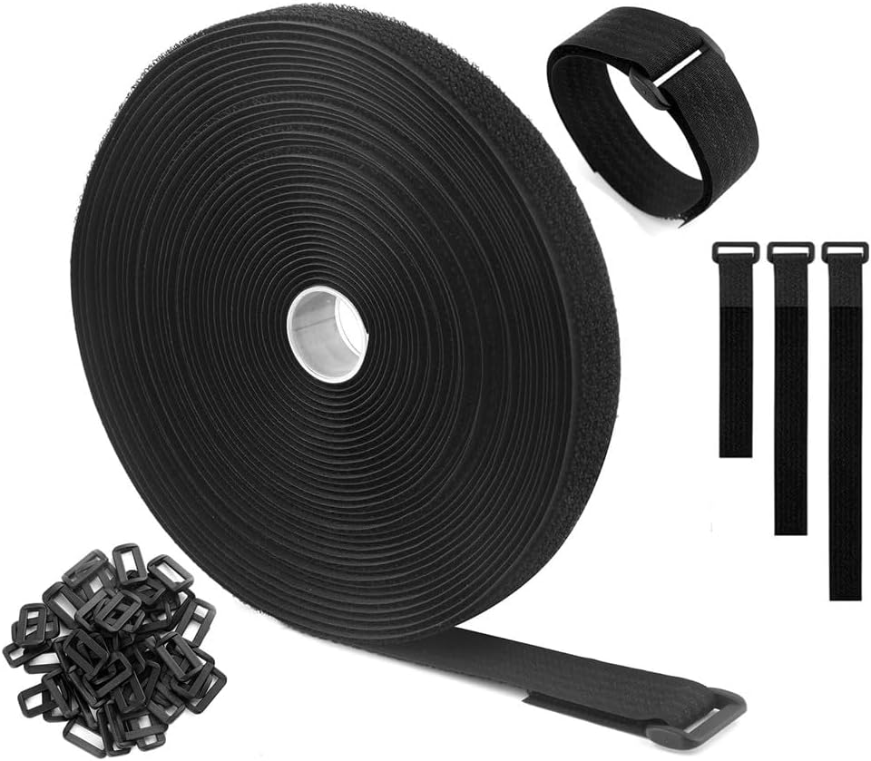 5M Hook and Loop Straps With25 Buckles, Adjustable Cable Straps, Free Cut Length, Reusable Nylon Securing Cord Ties for Organizer or Storage, 2CM Wide, Black image number 4