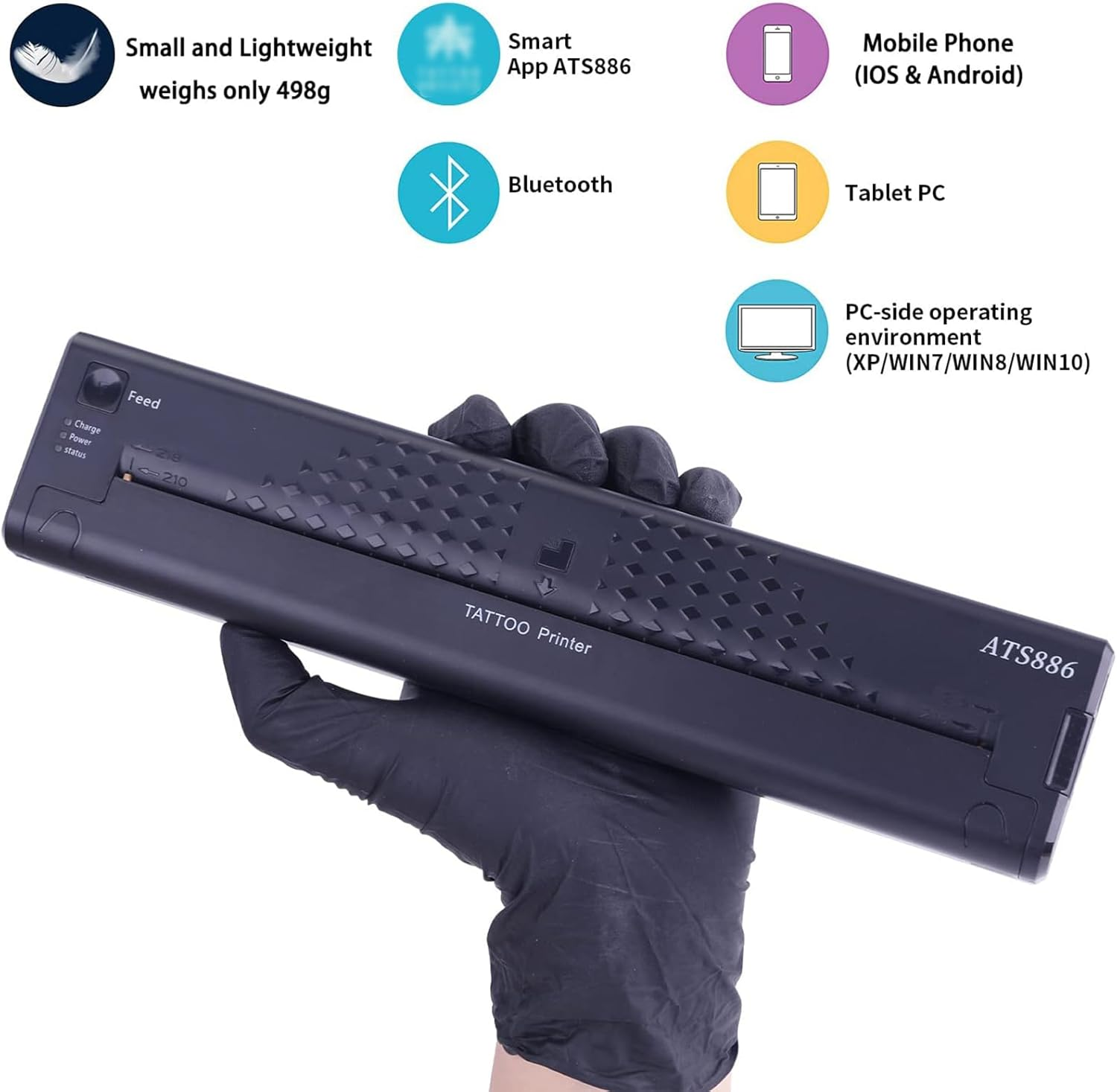 Portable Tattoo Stencil Printer &ndash; 1200Mah Wireless Tattoo Transfer Machine with 10 Transfer Papers, Mini Stencil Printer Compatible with Android, 10S & PC image number 2