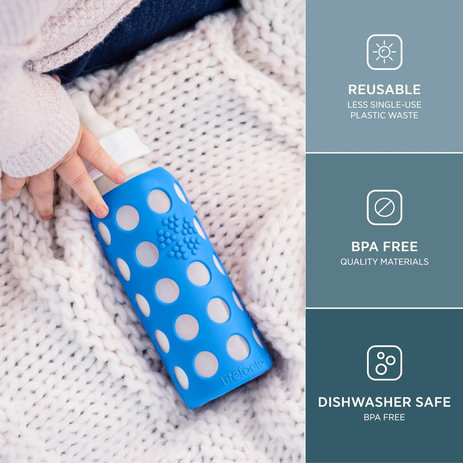 Lifefactory Glass Baby Bottle with Protective Silicone Sleeve, Cobalt, 265 Ml, 290 Grams image number 3