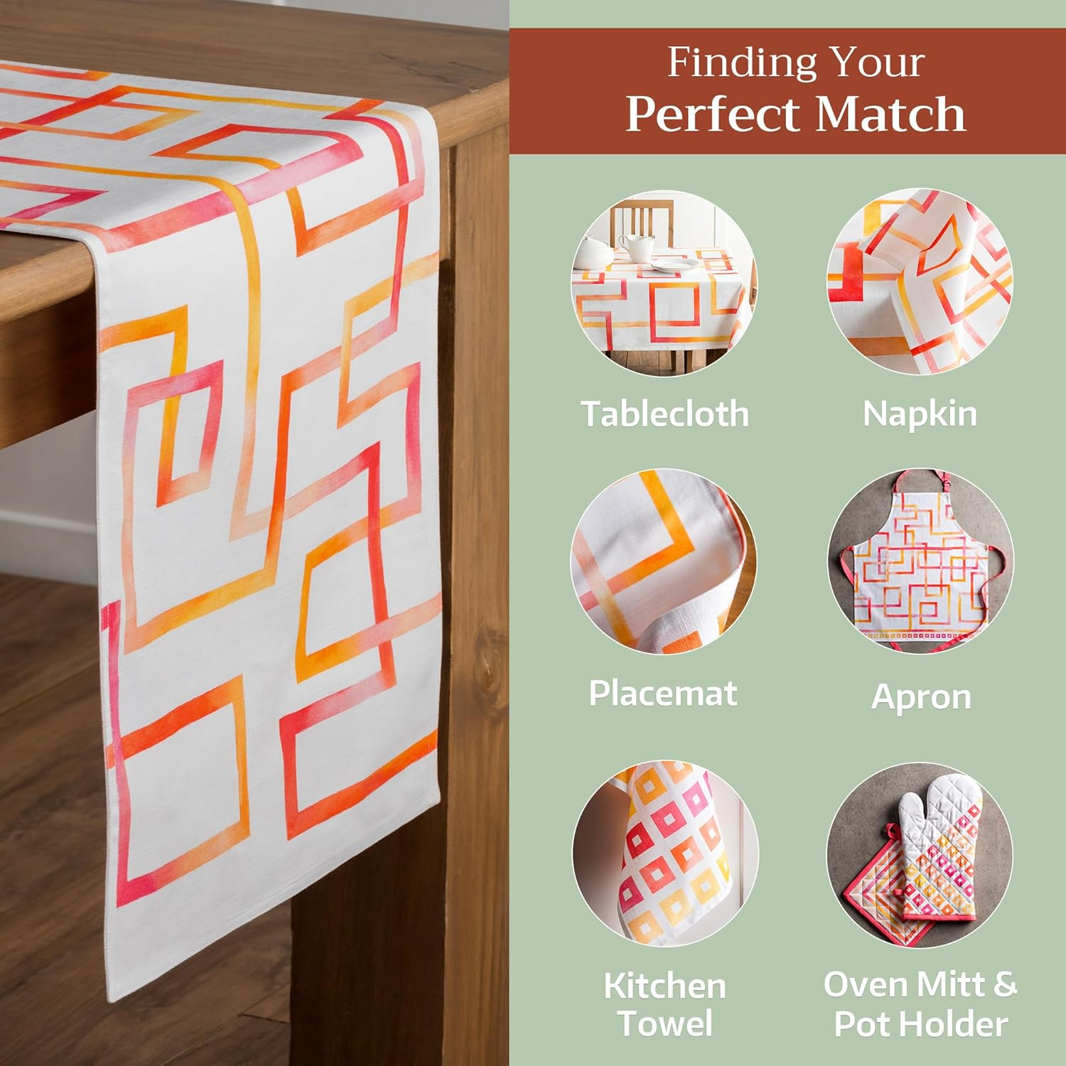 Maison D'Hermine Table Runner 100% Cotton Double Layer Table Runners 72 Inches Long Decorative for Home Kitchen Dining Party Baby Shower Wedding Bridal Shower Spring Summer (Summer Maze, 14.50" X 72")