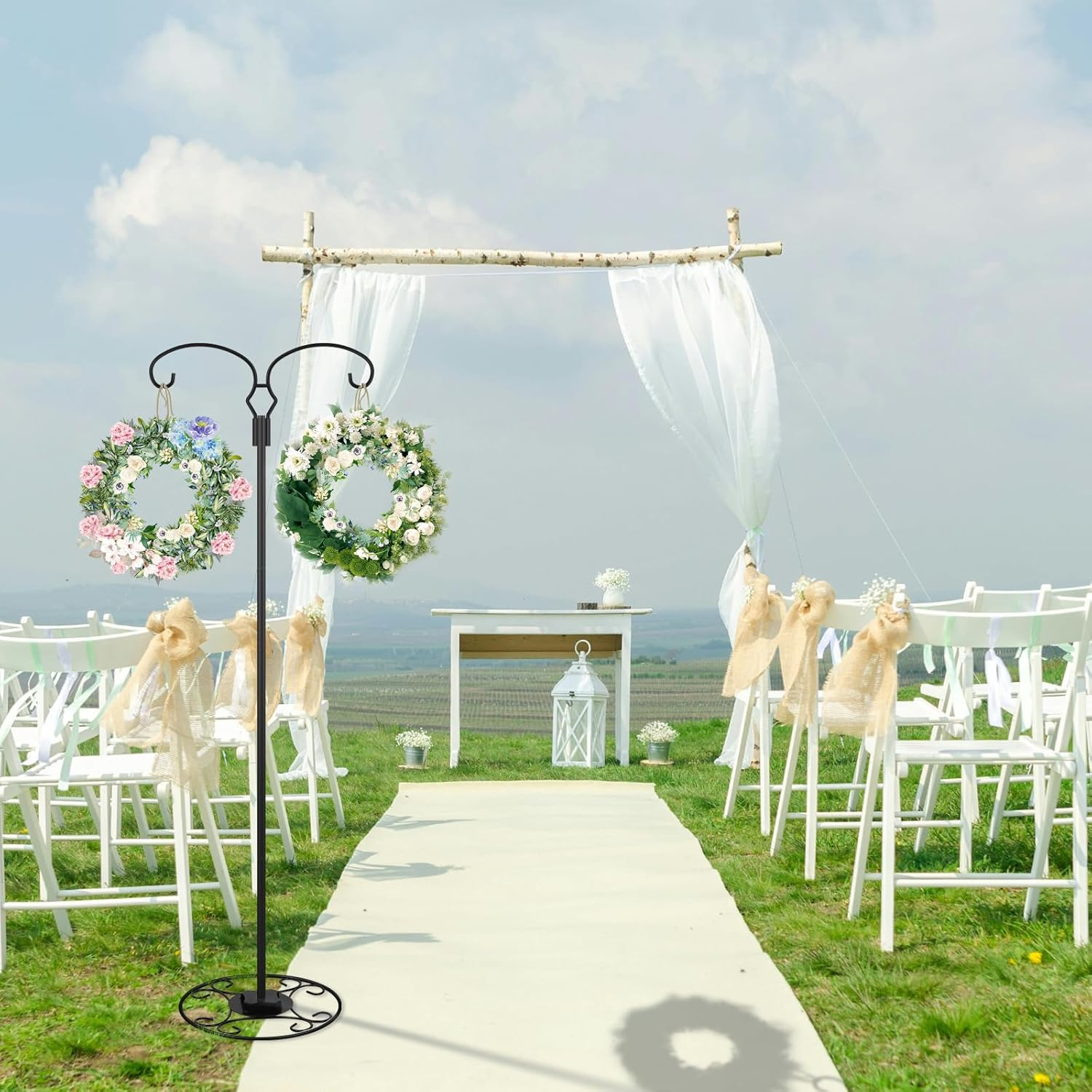 Liitrton 62.6 Inch Shepherds Hooks for Outdoor, Adjustbale Double Shepherds Hooks Hummingbird Feeder Stand Bird Feeder Pole Wind Chime Stand with round Base, 4 Prongs Base and Water Weight Bag image number 6