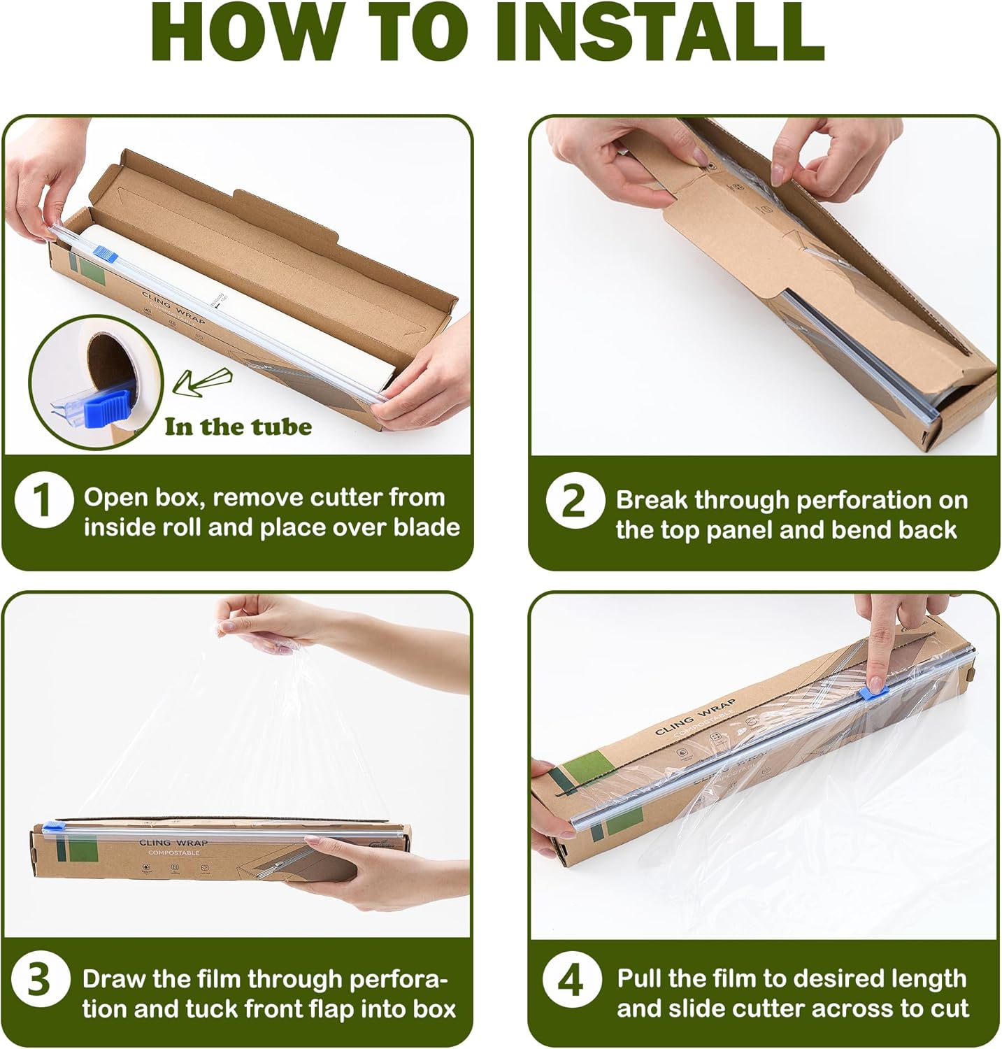 Cling Wrap Compostable Food Wrap Film with Slide Cutter 30Cm Wide 61M Long for Kitchen ASTM 6400 Certified Clear image number 3
