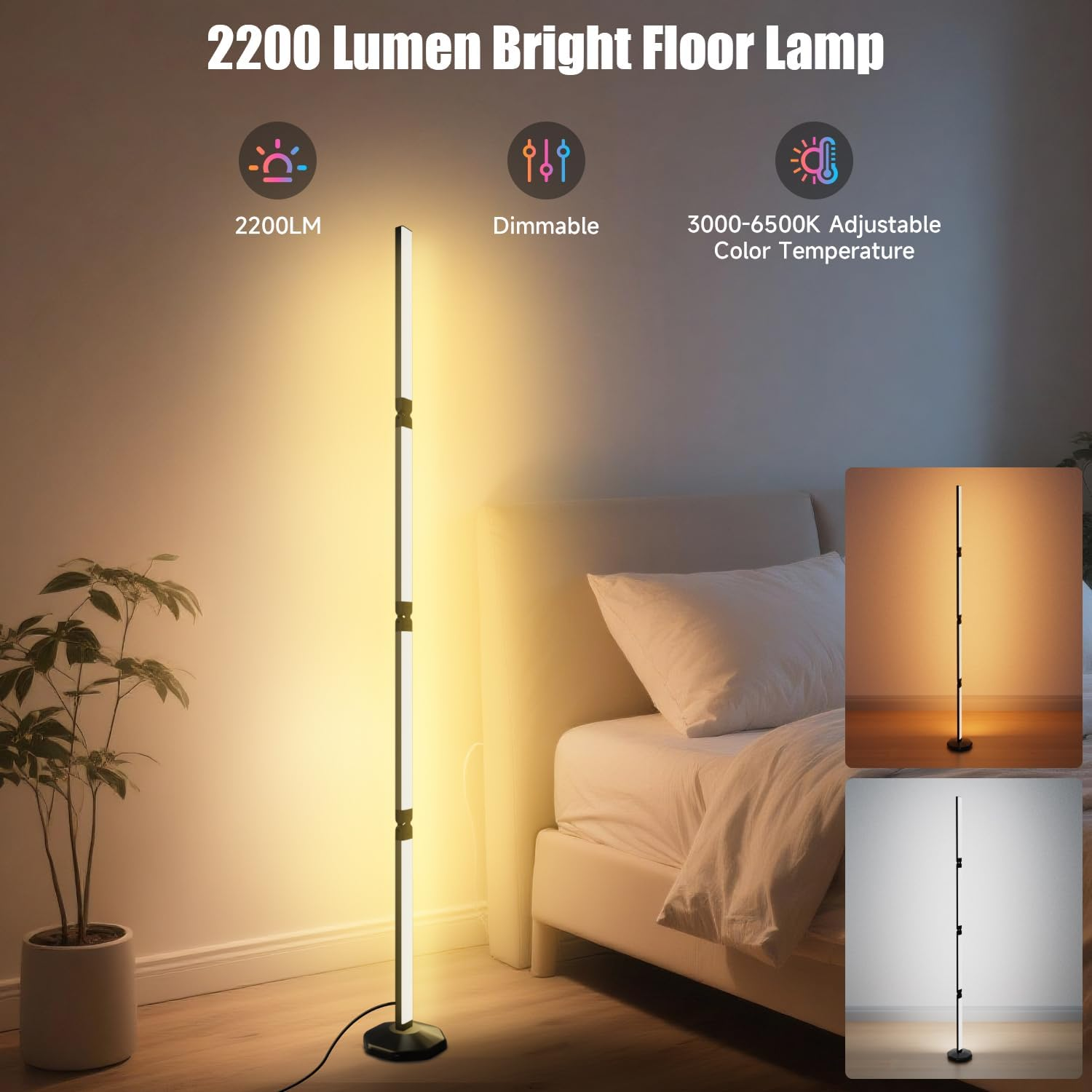 RGB Smart Floor Lamp, 171CM LED Corner Lamp, Modern Floor Lamp with Music Sync and 16 Million DIY Colors, Ambiance Color Changing Standing Lamp for Bedroom Living Room Gaming Room image number 1