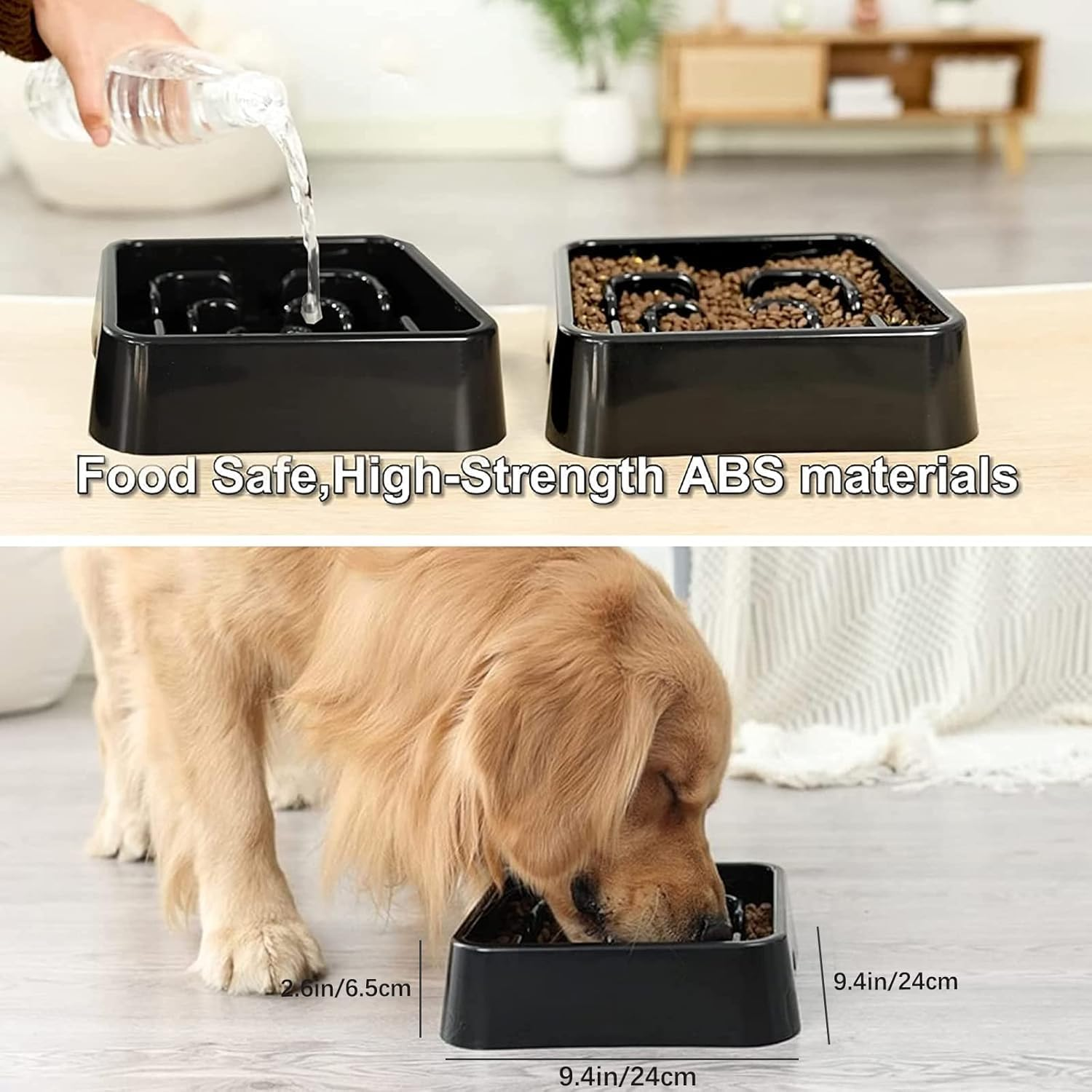 TOPIND Slow Feeder Dog Bowls, ABS Durable Anti-Choking Dog Food Bowl with Maze Design, Prevent Bloat & Gulping for Large Breed Dogs, Puppy Training and Multi-Pet Feeding (Black Square, L) image number 2