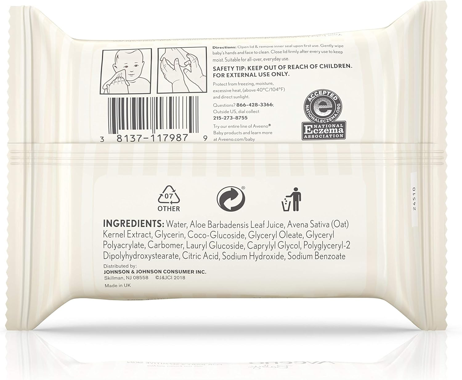 AVEENO Hand & Face Baby Wipes with Oat Extract 25 Ea image number 1