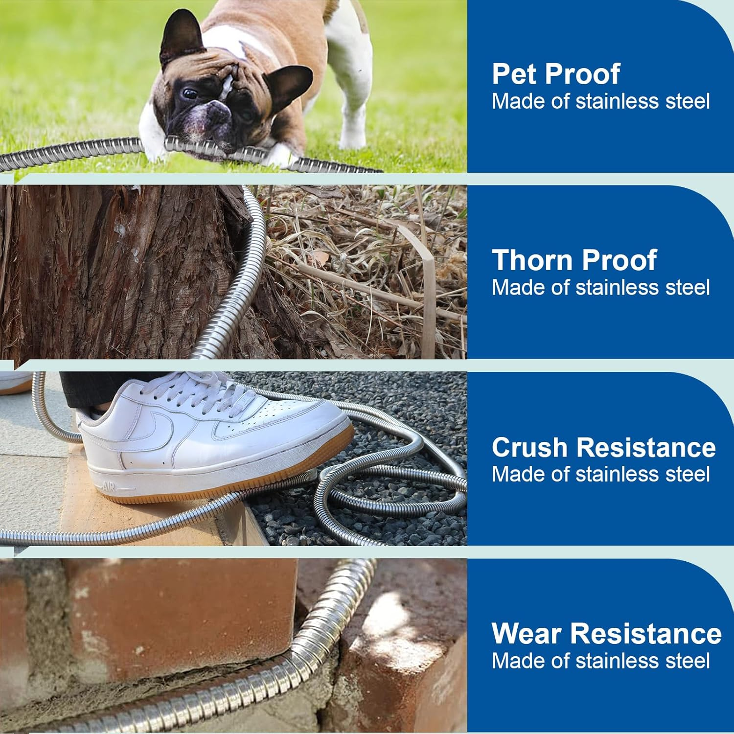 Metal Garden Hose 50 Ft with Hose Nozzle, Flexible Stainless Steel Garden Hose 50 Ft, Heavy Duty Water Hose for Garden (50FT) image number 2