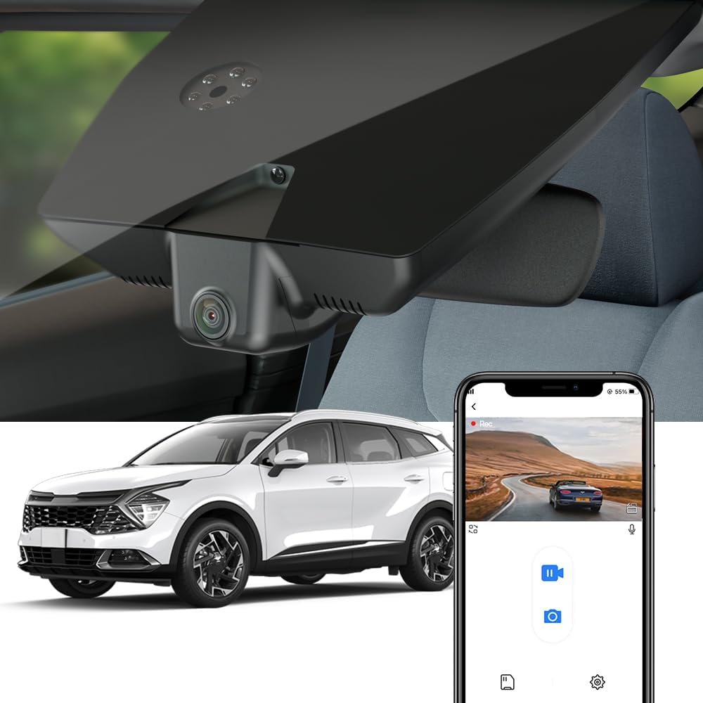 Fitcamx 4K Dash Cam Adapts for Kia Sportage 2022-2025 EX LX X-Line SX X-Pro Prestige (Right Hand Drive Car), OEM Look, 2160P UHD Video Wifi, Loop Recording G-Sensor, Plug & Play, 64GB Card image number 2